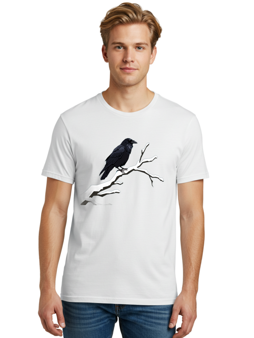 Crow-On-Branch-1 Men'S Graphic Tee, 100% Cotton, Comfortable Casual Summer Wear, Machine Washable, Vintage Camera, Old Camera, Antique Camera, Black Camera, Classic Photography, Photography Equipment, Nostalgic Device, Film Camera, Camera Art Bao295