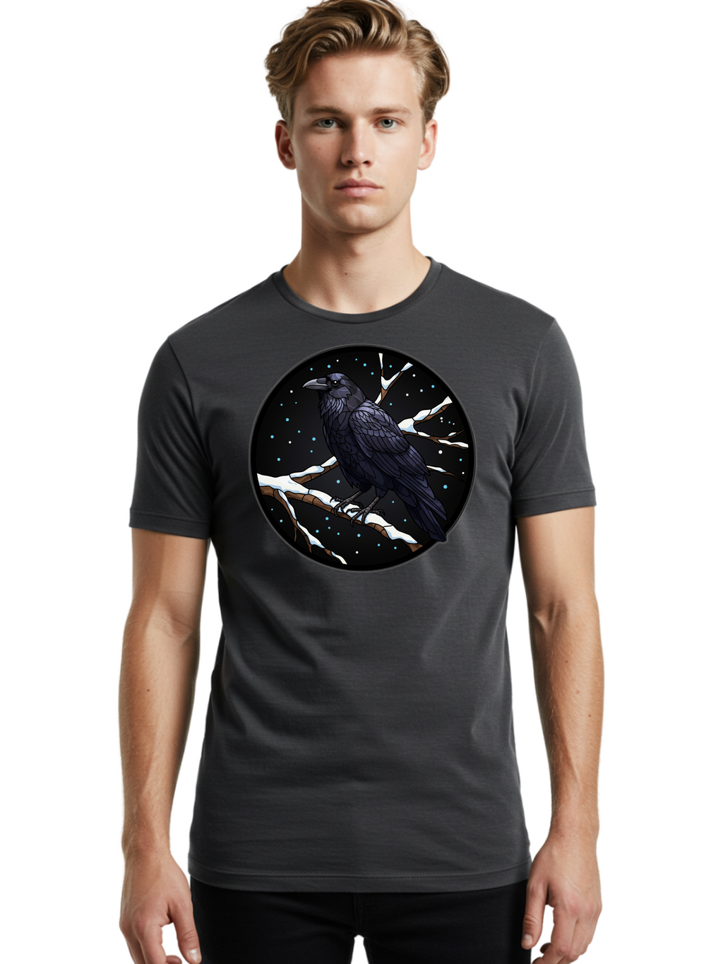 Crow-On-Branch-2 Men'S Graphic Tee, 100% Cotton, Comfortable Casual Summer Wear, Machine Washable, Vintage Camera, Old Camera, Antique Camera, Black Camera, Classic Photography, Photography Equipment, Nostalgic Device, Film Camera, Camera Art Bao296