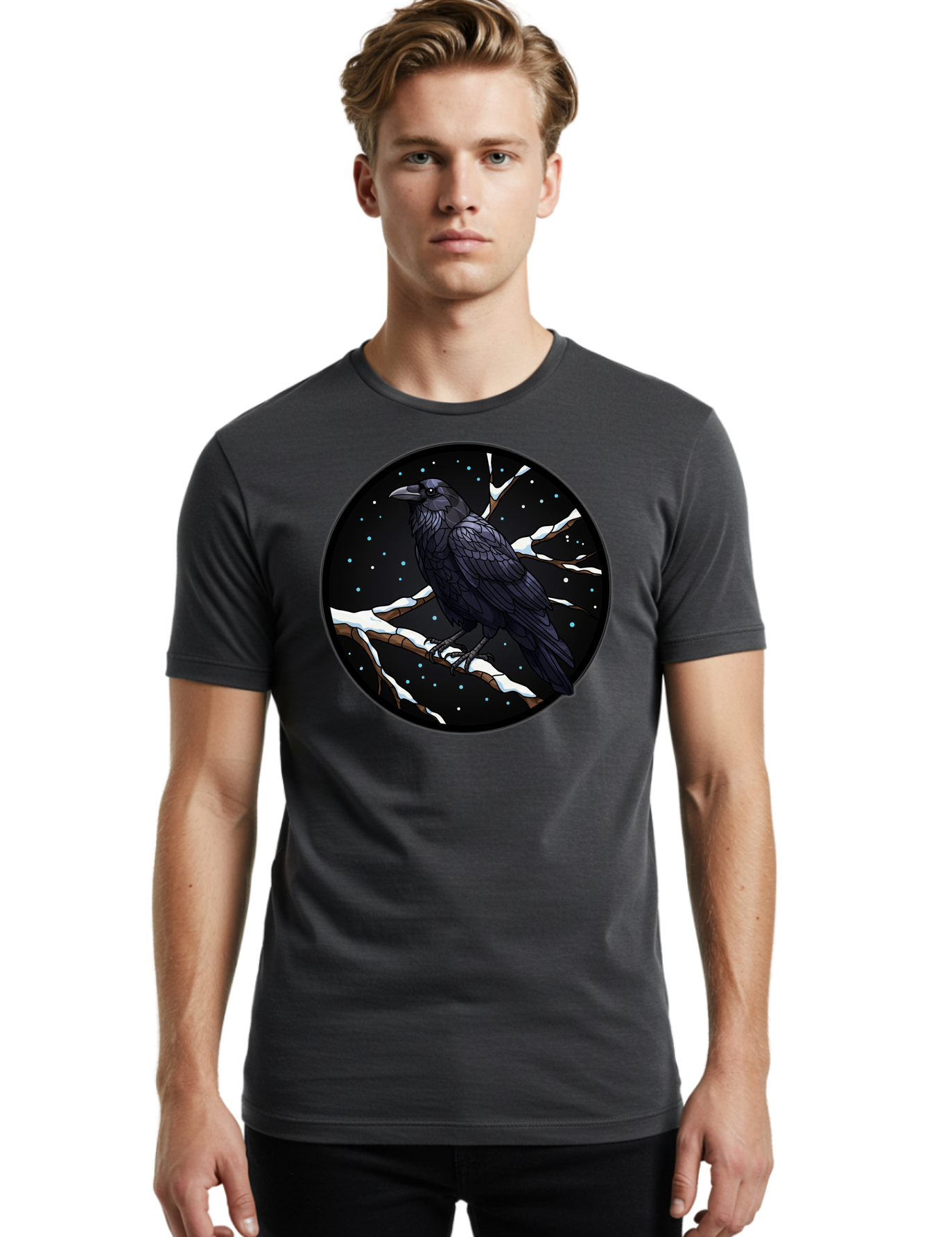 Crow-On-Branch-2 Men'S Graphic Tee, 100% Cotton, Comfortable Casual Summer Wear, Machine Washable, Vintage Camera, Old Camera, Antique Camera, Black Camera, Classic Photography, Photography Equipment, Nostalgic Device, Film Camera, Camera Art Bao296