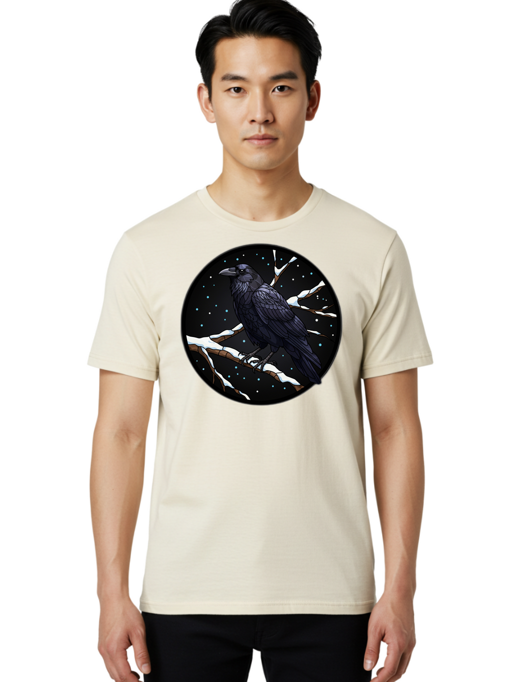 Crow-On-Branch-2 Men'S Graphic Tee, 100% Cotton, Comfortable Casual Summer Wear, Machine Washable, Vintage Camera, Old Camera, Antique Camera, Black Camera, Classic Photography, Photography Equipment, Nostalgic Device, Film Camera, Camera Art Bao296