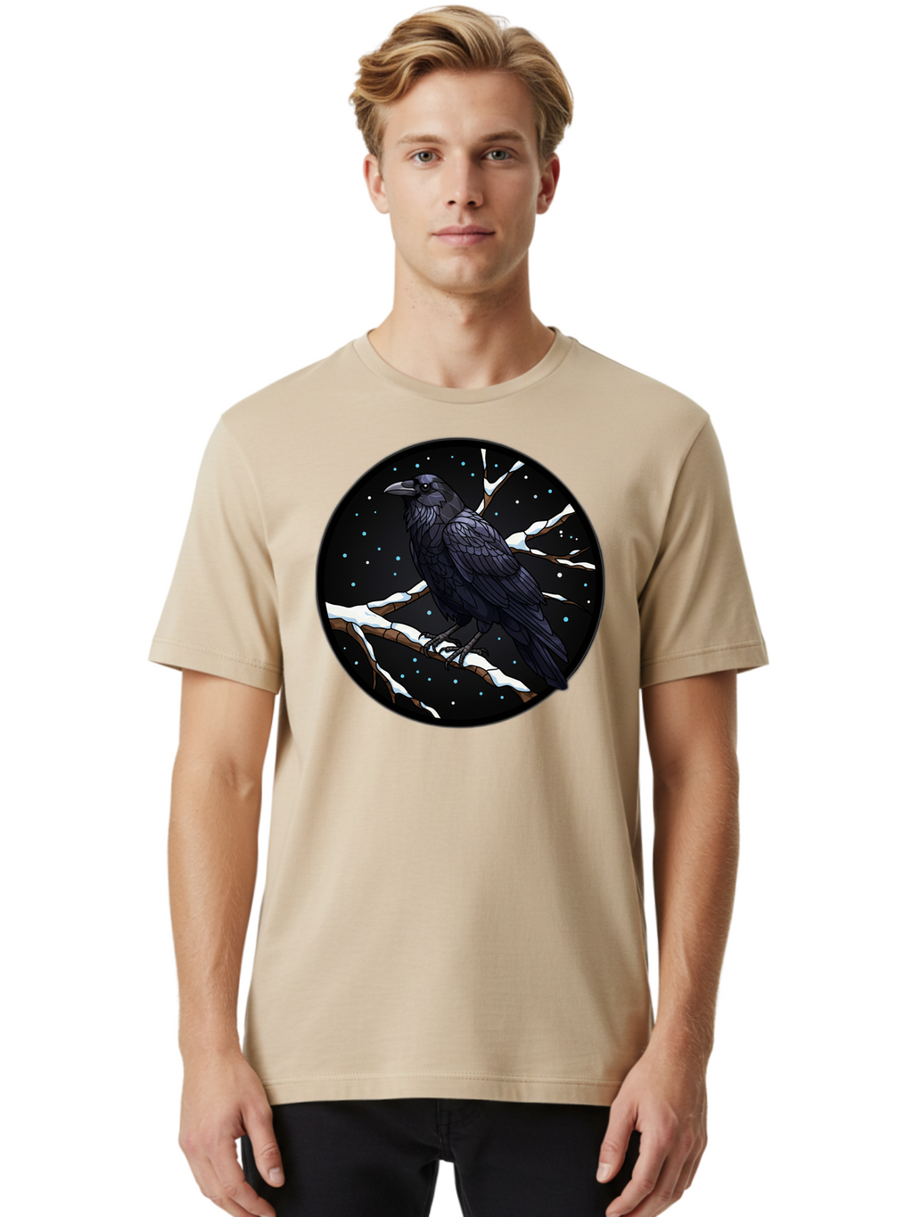 Crow-On-Branch-2 Men'S Graphic Tee, 100% Cotton, Comfortable Casual Summer Wear, Machine Washable, Vintage Camera, Old Camera, Antique Camera, Black Camera, Classic Photography, Photography Equipment, Nostalgic Device, Film Camera, Camera Art Bao296