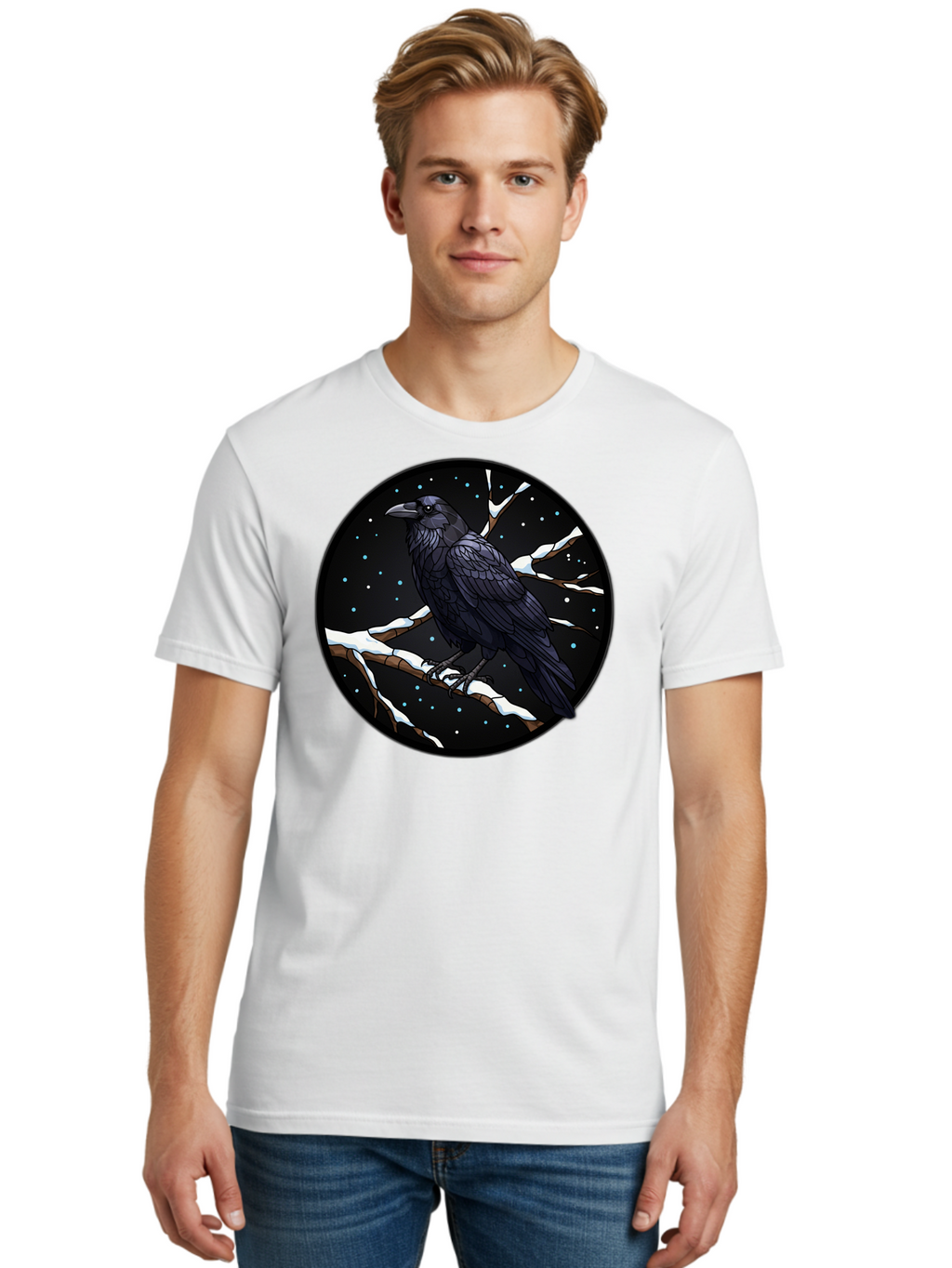 Crow-On-Branch-2 Men'S Graphic Tee, 100% Cotton, Comfortable Casual Summer Wear, Machine Washable, Vintage Camera, Old Camera, Antique Camera, Black Camera, Classic Photography, Photography Equipment, Nostalgic Device, Film Camera, Camera Art Bao296