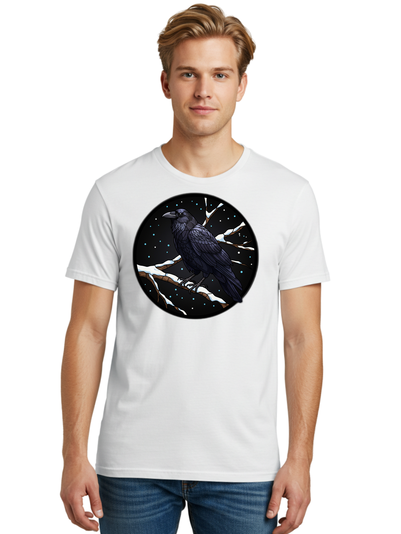 Crow-On-Branch-2 Men'S Graphic Tee, 100% Cotton, Comfortable Casual Summer Wear, Machine Washable, Vintage Camera, Old Camera, Antique Camera, Black Camera, Classic Photography, Photography Equipment, Nostalgic Device, Film Camera, Camera Art Bao296