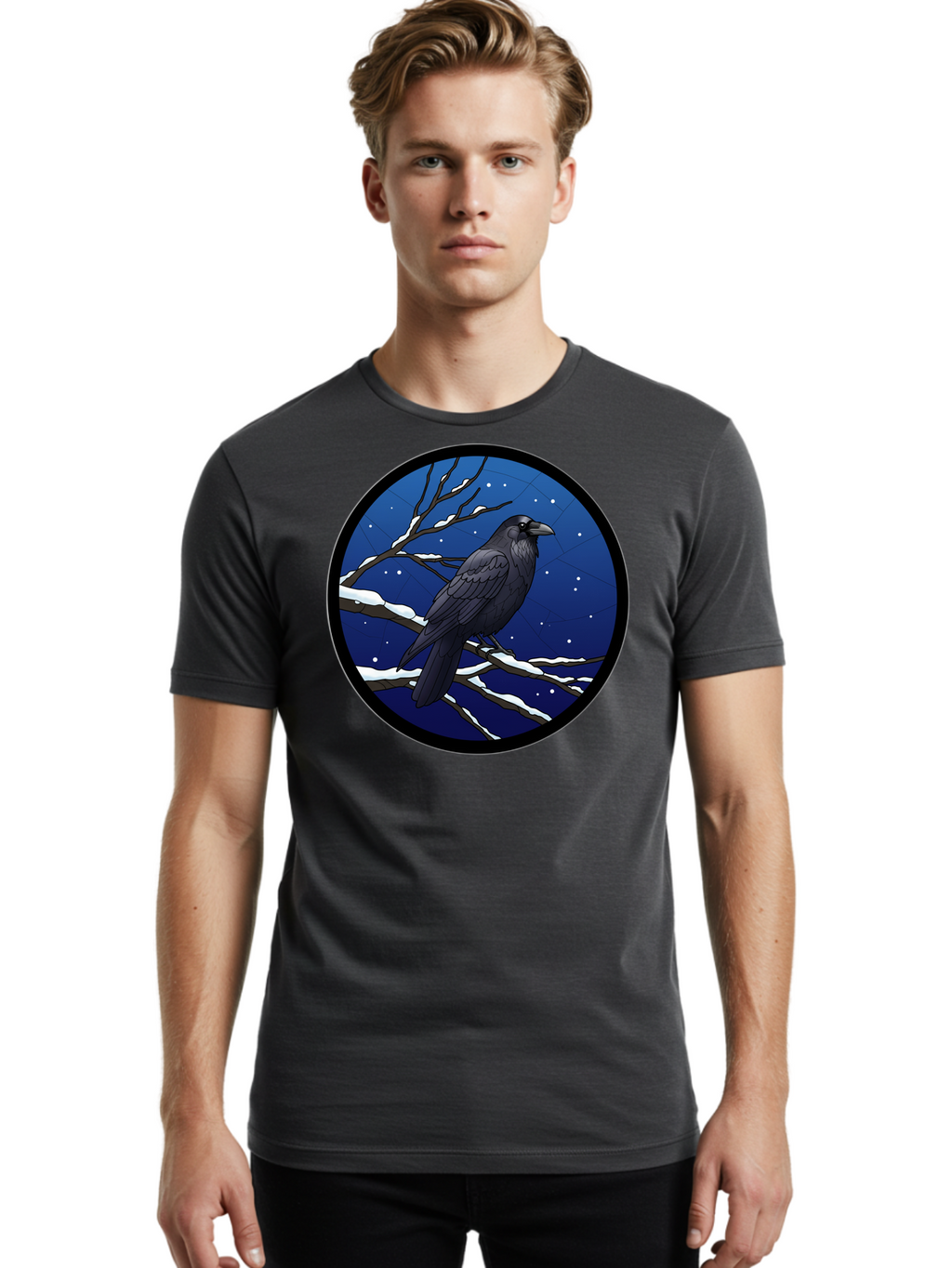 Crow-On-Snowy-Branch Men'S Graphic Tee, 100% Cotton, Comfortable Casual Summer Wear, Machine Washable, Vintage Camera, Old Camera, Antique Camera, Black Camera, Classic Photography, Photography Equipment, Nostalgic Device, Film Camera, Bao299
