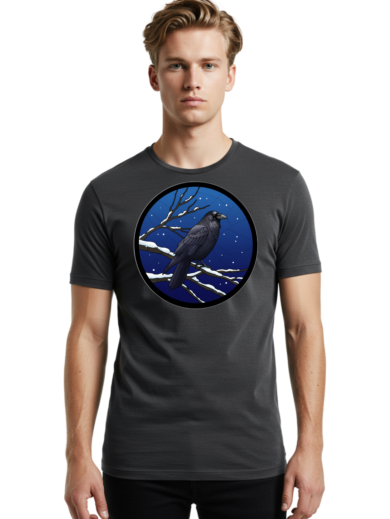 Crow-On-Snowy-Branch Men'S Graphic Tee, 100% Cotton, Comfortable Casual Summer Wear, Machine Washable, Vintage Camera, Old Camera, Antique Camera, Black Camera, Classic Photography, Photography Equipment, Nostalgic Device, Film Camera, Bao299