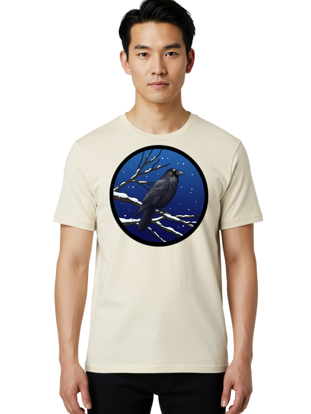 Crow-On-Snowy-Branch Men'S Graphic Tee, 100% Cotton, Comfortable Casual Summer Wear, Machine Washable, Vintage Camera, Old Camera, Antique Camera, Black Camera, Classic Photography, Photography Equipment, Nostalgic Device, Film Camera, Bao299