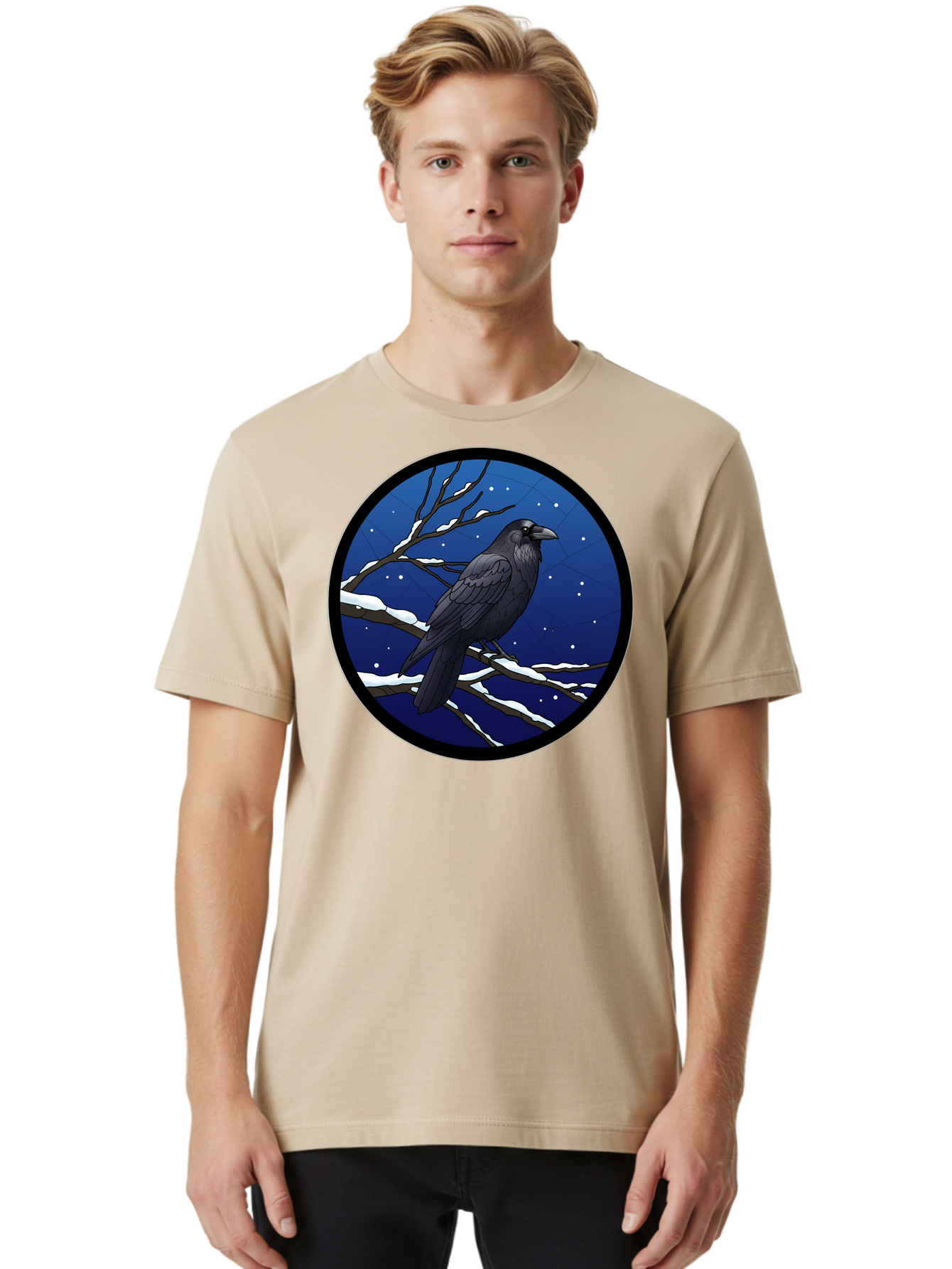 Crow-On-Snowy-Branch Men'S Graphic Tee, 100% Cotton, Comfortable Casual Summer Wear, Machine Washable, Vintage Camera, Old Camera, Antique Camera, Black Camera, Classic Photography, Photography Equipment, Nostalgic Device, Film Camera, Bao299