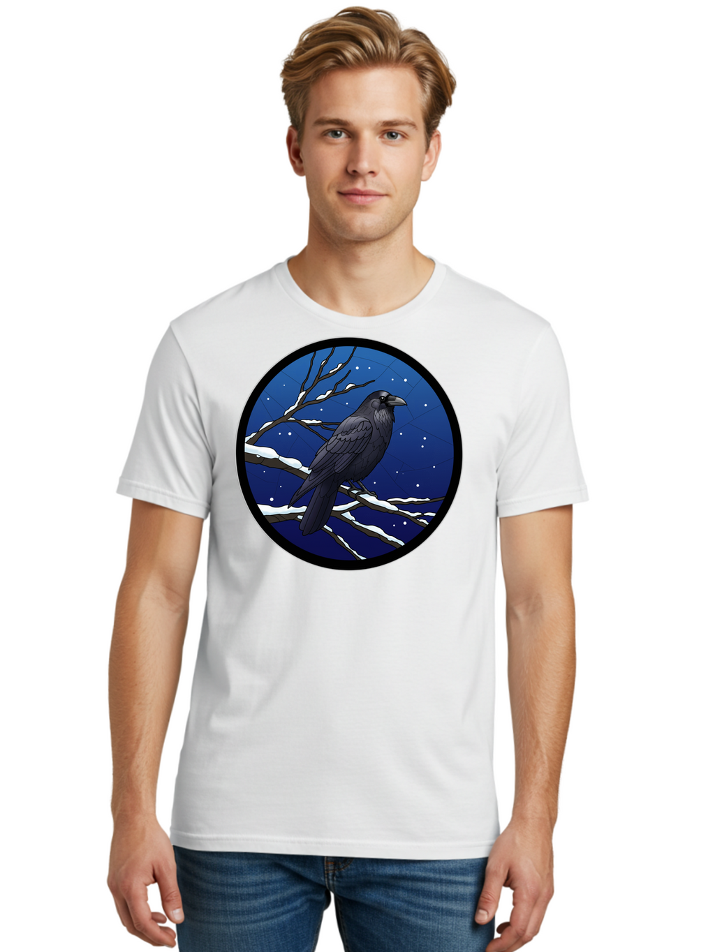 Crow-On-Snowy-Branch Men'S Graphic Tee, 100% Cotton, Comfortable Casual Summer Wear, Machine Washable, Vintage Camera, Old Camera, Antique Camera, Black Camera, Classic Photography, Photography Equipment, Nostalgic Device, Film Camera, Bao299