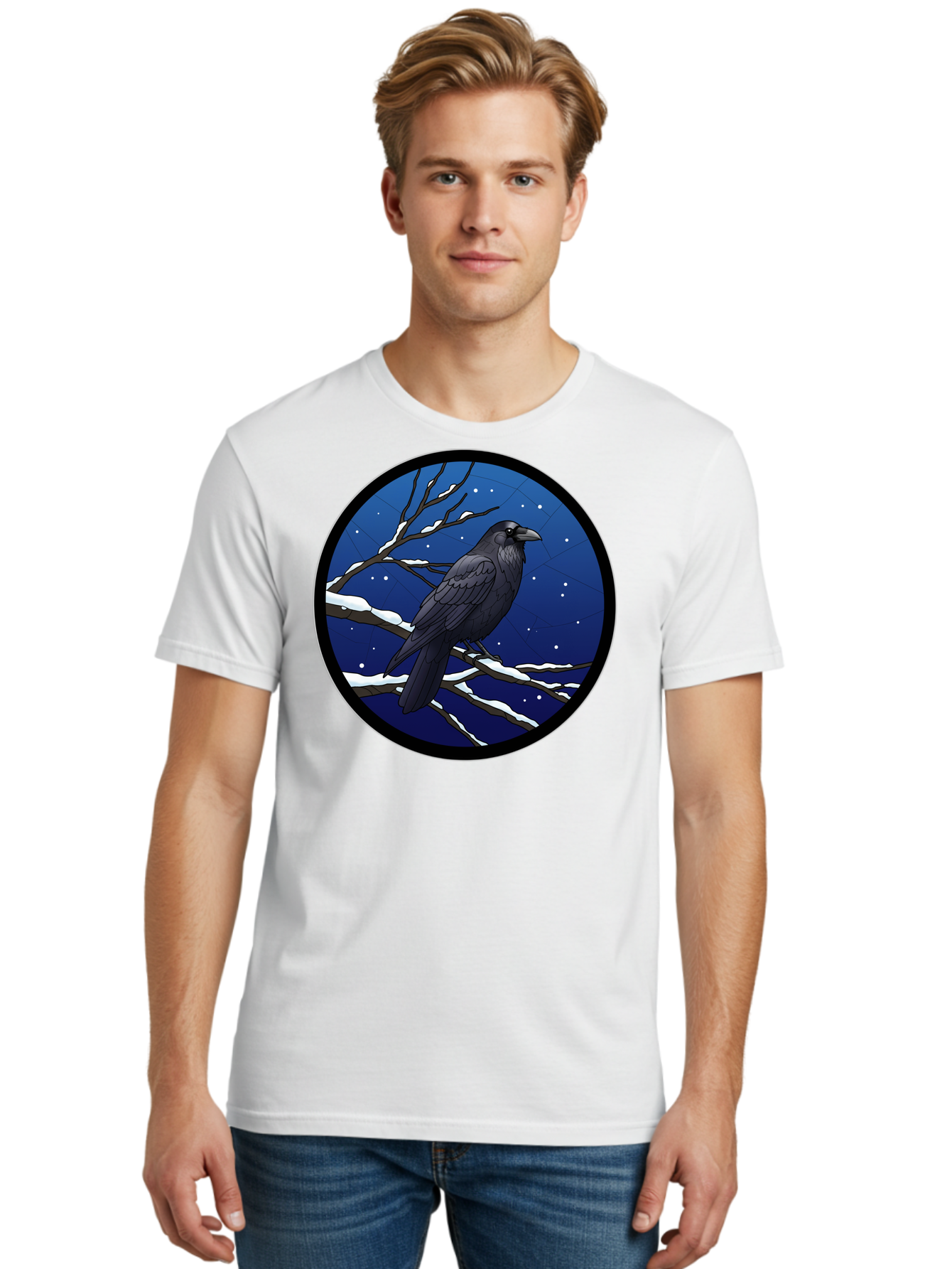Crow-On-Snowy-Branch Men'S Graphic Tee, 100% Cotton, Comfortable Casual Summer Wear, Machine Washable, Vintage Camera, Old Camera, Antique Camera, Black Camera, Classic Photography, Photography Equipment, Nostalgic Device, Film Camera, Bao299