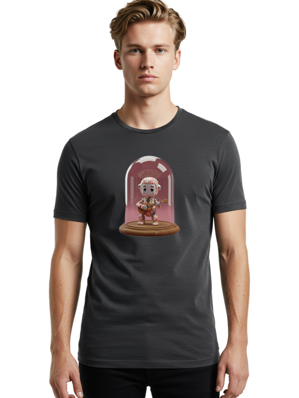 Crying-Robot-With-Guitar Men'S Graphic Tee, 100% Cotton, Comfortable Casual Summer Wear, Machine Washable, Vintage Camera, Old Camera, Antique Camera, Black Camera, Classic Photography, Photography Equipment, Nostalgic Device, Film Camera, Bao309