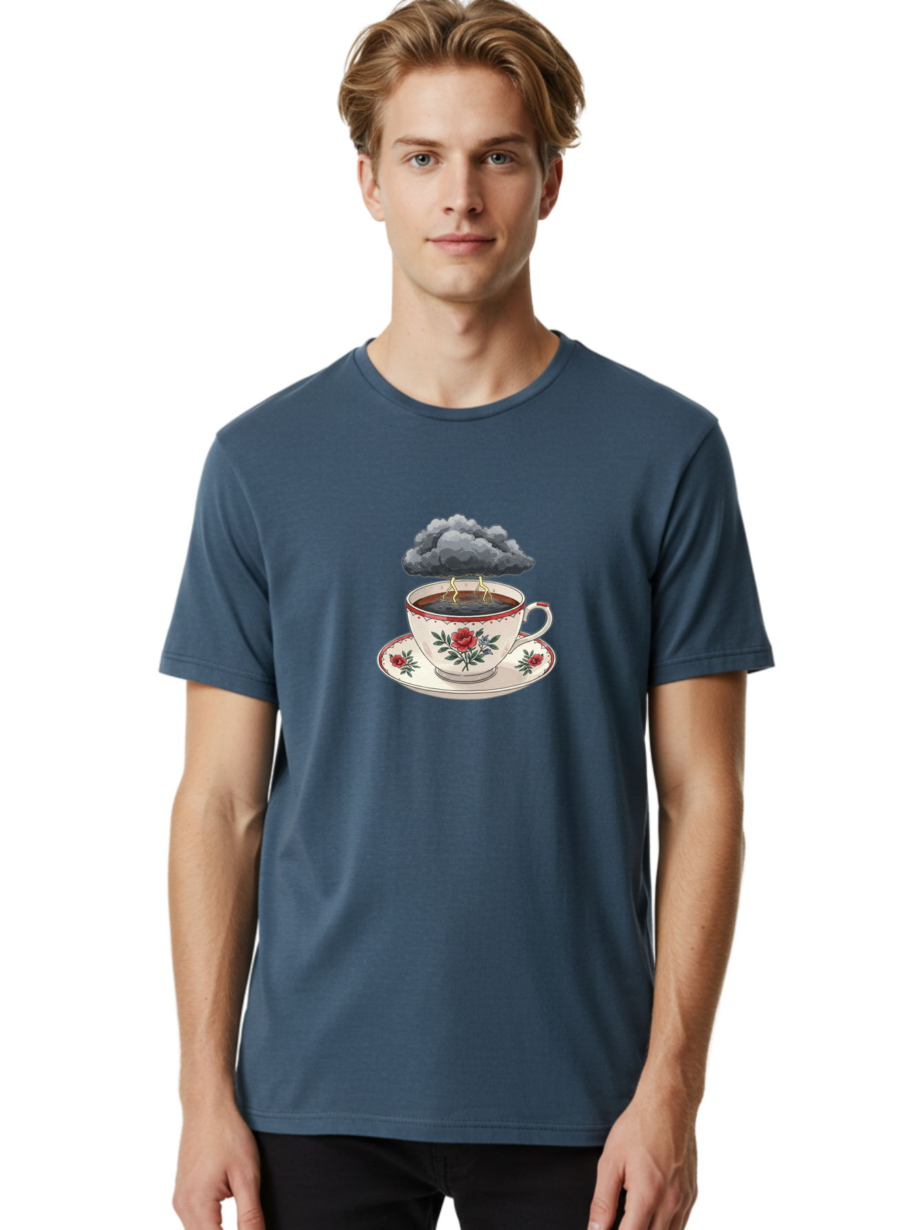 Cup-Of-Tea-With-Storm-Cloud Men'S Graphic Tee, 100% Cotton, Comfortable Casual Summer Wear, Machine Washable, Vintage Camera, Old Camera, Antique Camera, Black Camera, Classic Photography, Photography Equipment, Nostalgic Device, Film Camera, Bao314