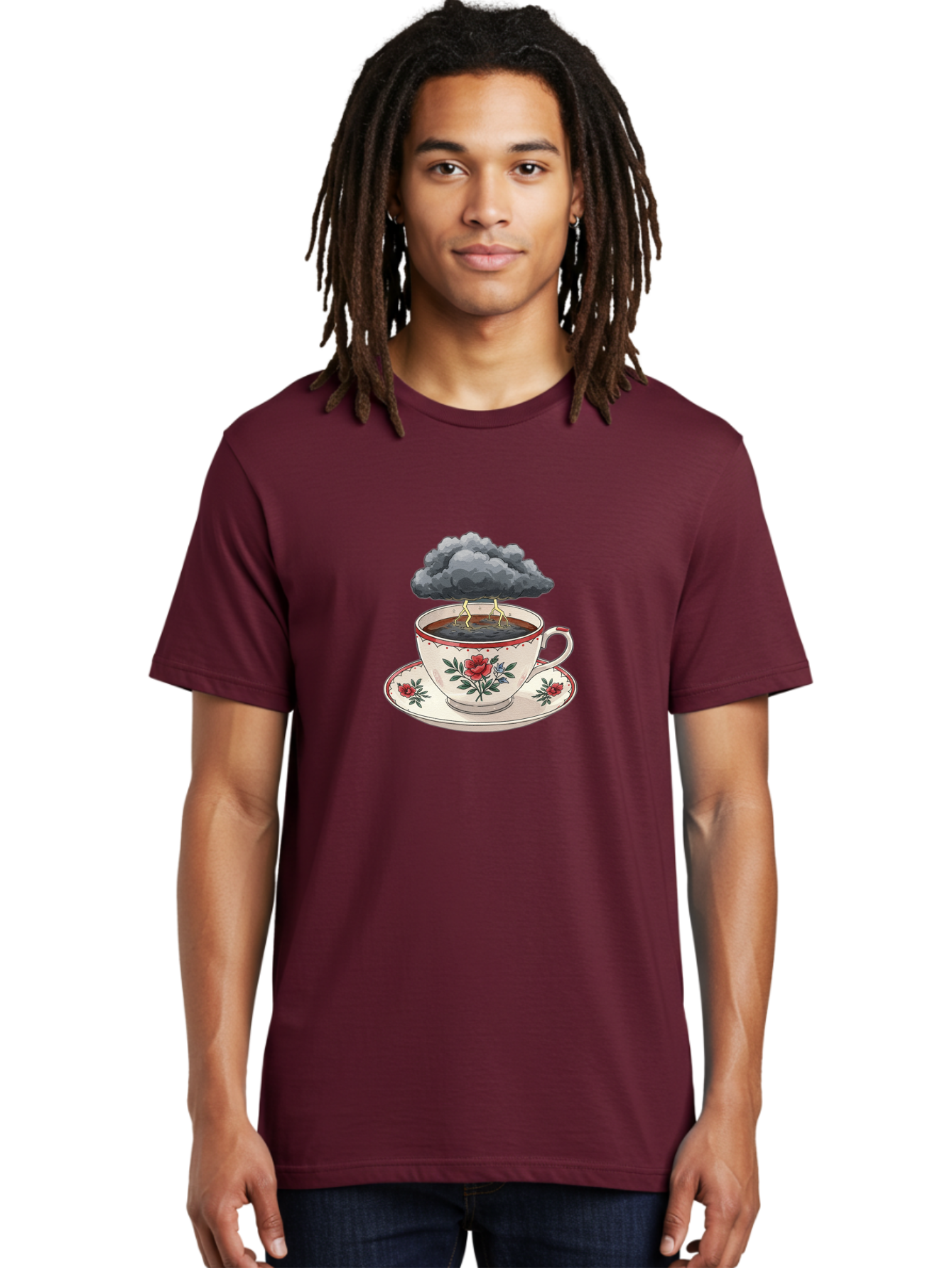 Cup-Of-Tea-With-Storm-Cloud Men'S Graphic Tee, 100% Cotton, Comfortable Casual Summer Wear, Machine Washable, Vintage Camera, Old Camera, Antique Camera, Black Camera, Classic Photography, Photography Equipment, Nostalgic Device, Film Camera, Bao314