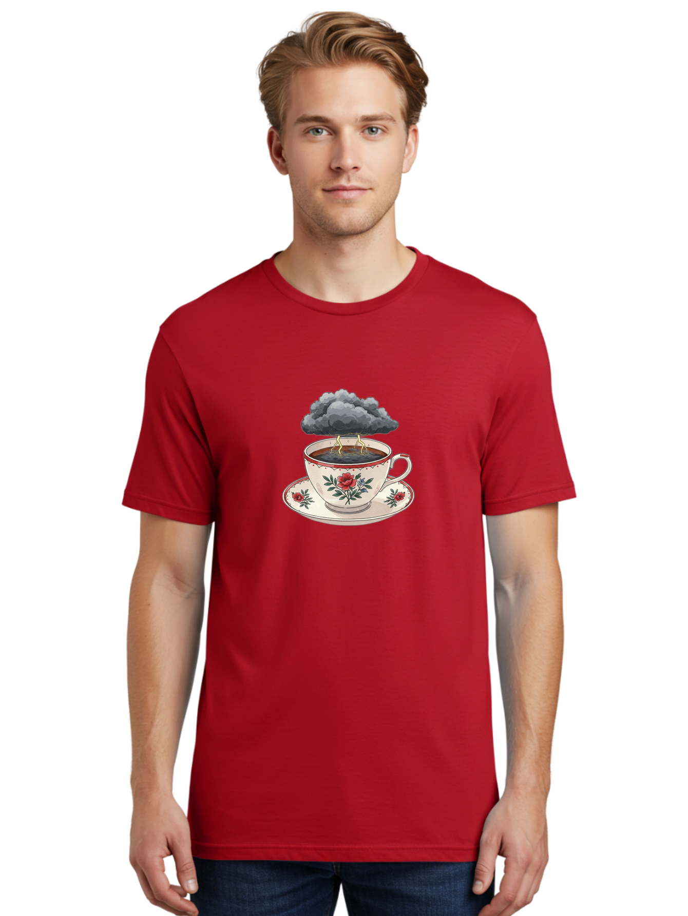 Cup-Of-Tea-With-Storm-Cloud Men'S Graphic Tee, 100% Cotton, Comfortable Casual Summer Wear, Machine Washable, Vintage Camera, Old Camera, Antique Camera, Black Camera, Classic Photography, Photography Equipment, Nostalgic Device, Film Camera, Bao314