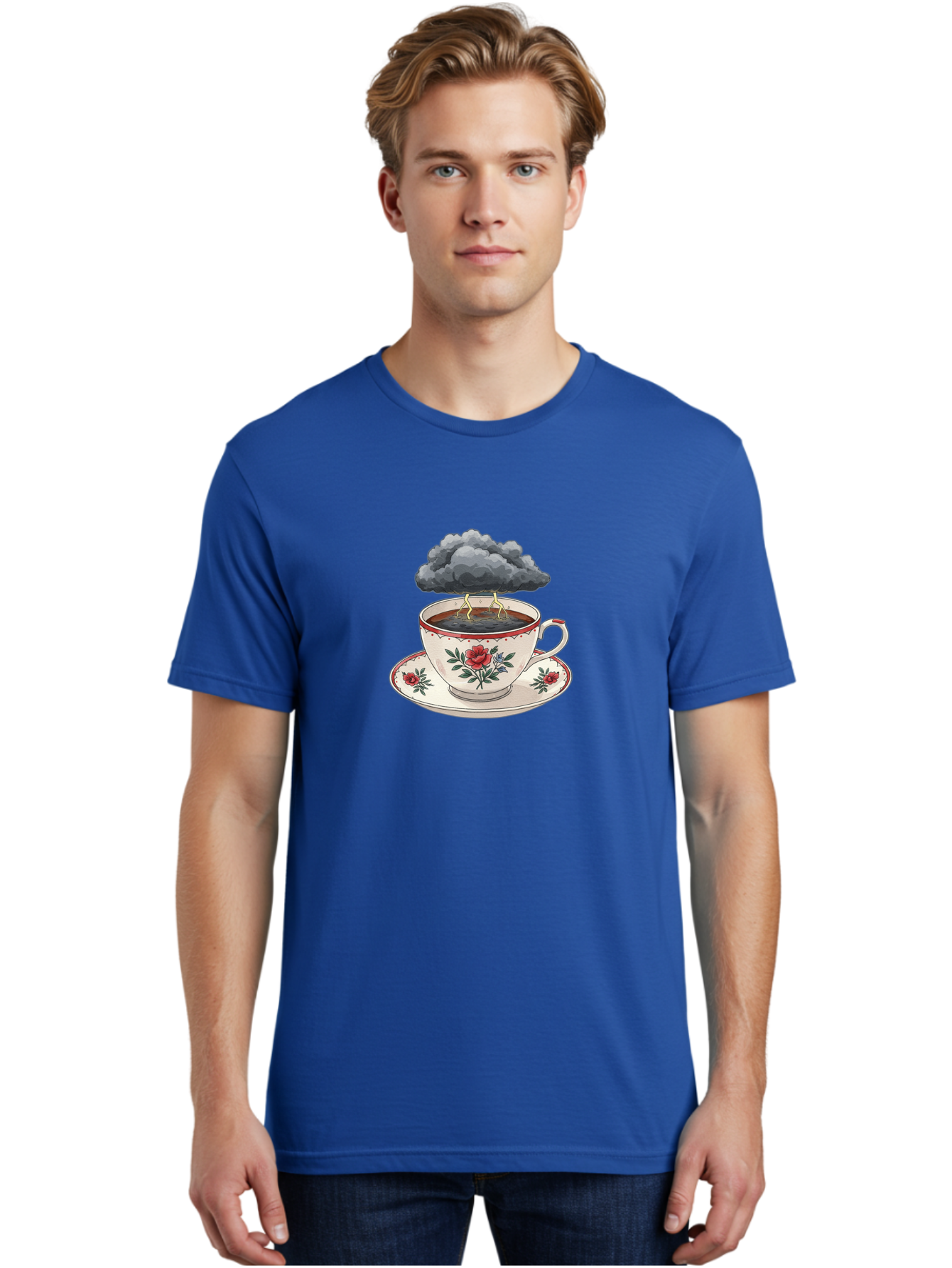 Cup-Of-Tea-With-Storm-Cloud Men'S Graphic Tee, 100% Cotton, Comfortable Casual Summer Wear, Machine Washable, Vintage Camera, Old Camera, Antique Camera, Black Camera, Classic Photography, Photography Equipment, Nostalgic Device, Film Camera, Bao314