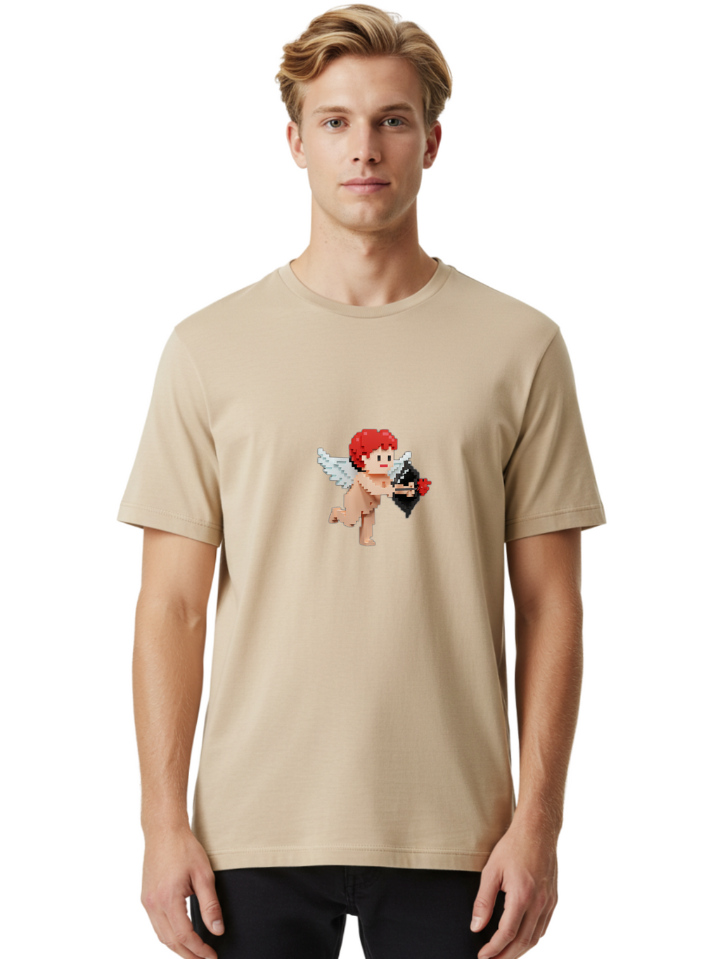 Cupid-Running-With-Roses Men'S Graphic Tee, 100% Cotton, Comfortable Casual Summer Wear, Machine Washable, Vintage Camera, Old Camera, Antique Camera, Black Camera, Classic Photography, Photography Equipment, Nostalgic Device, Film Camera, Bao322