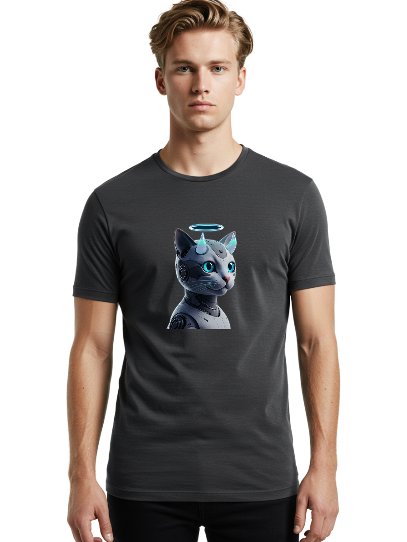 Cyborg-Cat Men'S Graphic Tee, 100% Cotton, Comfortable Casual Summer Wear, Machine Washable, Vintage Camera, Old Camera, Antique Camera, Black Camera, Classic Photography, Photography Equipment, Nostalgic Device, Film Camera, Camera Art Bao326