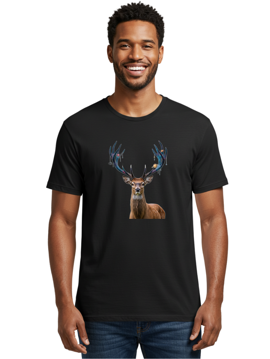Deer-With-Space-Antlers Men'S Graphic Tee, 100% Cotton, Comfortable Casual Summer Wear, Machine Washable, Vintage Camera, Old Camera, Antique Camera, Black Camera, Classic Photography, Photography Equipment, Nostalgic Device, Film Camera, Bao336