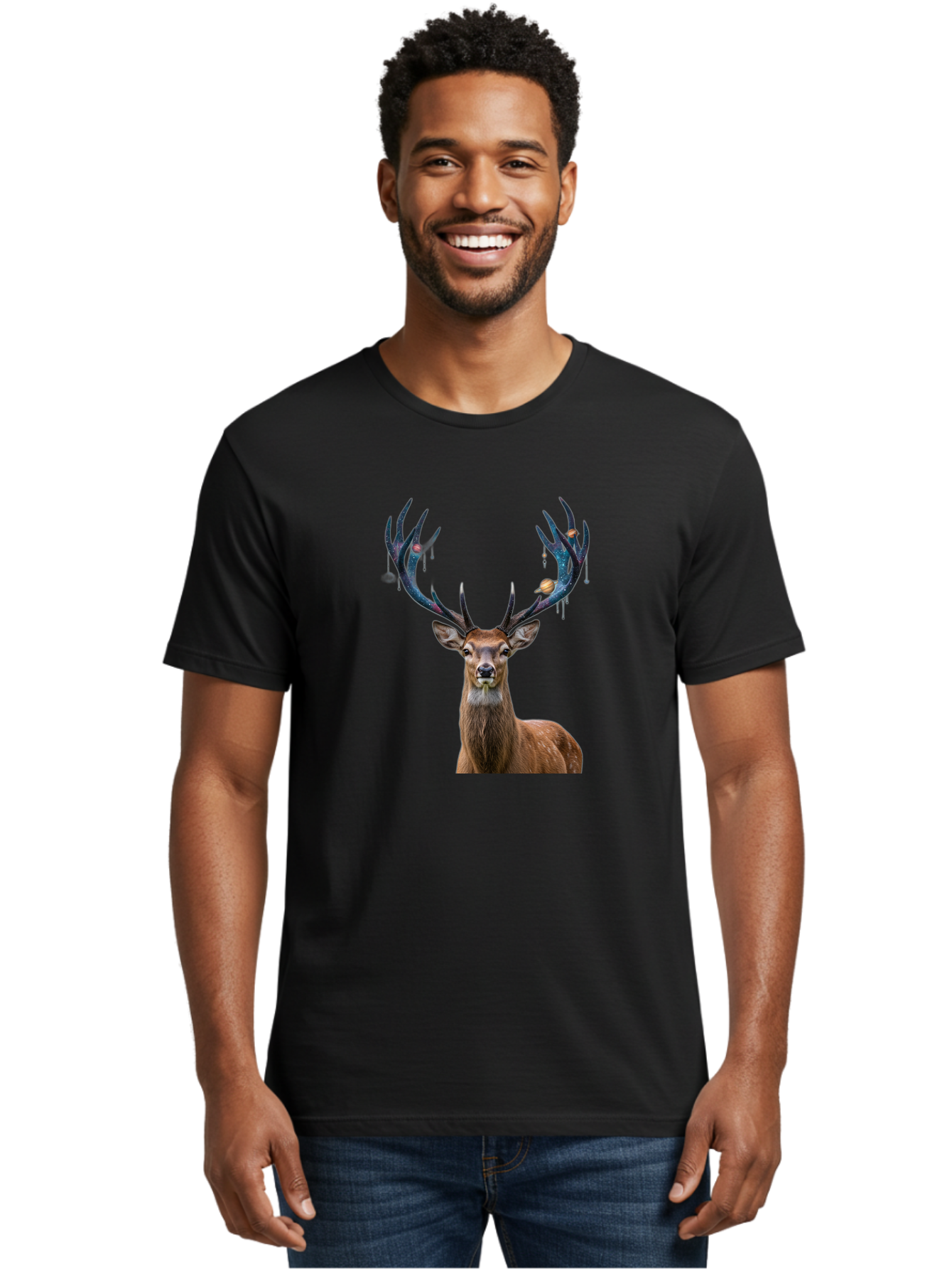 Deer-With-Space-Antlers Men'S Graphic Tee, 100% Cotton, Comfortable Casual Summer Wear, Machine Washable, Vintage Camera, Old Camera, Antique Camera, Black Camera, Classic Photography, Photography Equipment, Nostalgic Device, Film Camera, Bao336