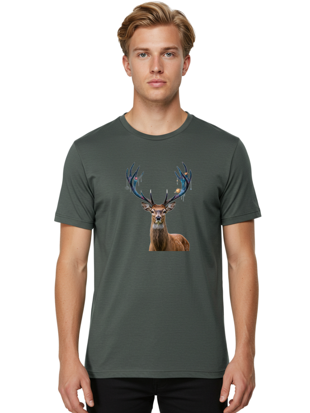 Deer-With-Space-Antlers Men'S Graphic Tee, 100% Cotton, Comfortable Casual Summer Wear, Machine Washable, Vintage Camera, Old Camera, Antique Camera, Black Camera, Classic Photography, Photography Equipment, Nostalgic Device, Film Camera, Bao336