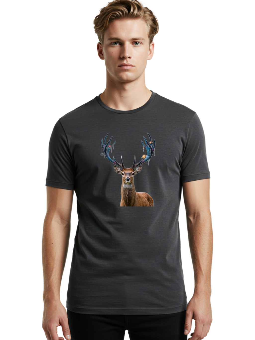 Deer-With-Space-Antlers Men'S Graphic Tee, 100% Cotton, Comfortable Casual Summer Wear, Machine Washable, Vintage Camera, Old Camera, Antique Camera, Black Camera, Classic Photography, Photography Equipment, Nostalgic Device, Film Camera, Bao336