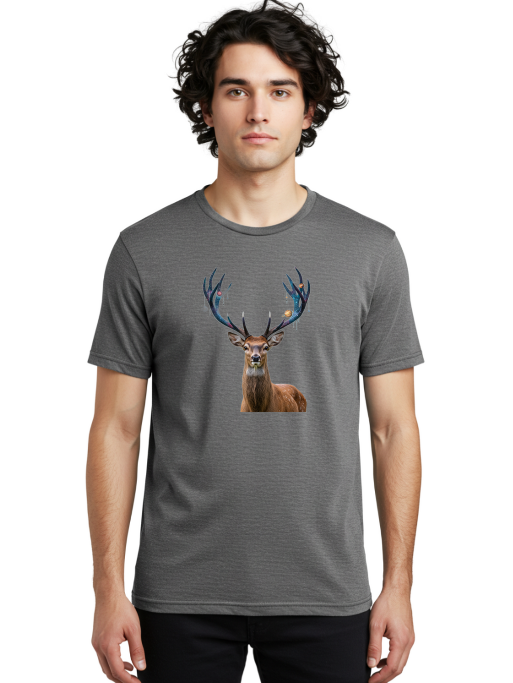 Deer-With-Space-Antlers Men'S Graphic Tee, 100% Cotton, Comfortable Casual Summer Wear, Machine Washable, Vintage Camera, Old Camera, Antique Camera, Black Camera, Classic Photography, Photography Equipment, Nostalgic Device, Film Camera, Bao336