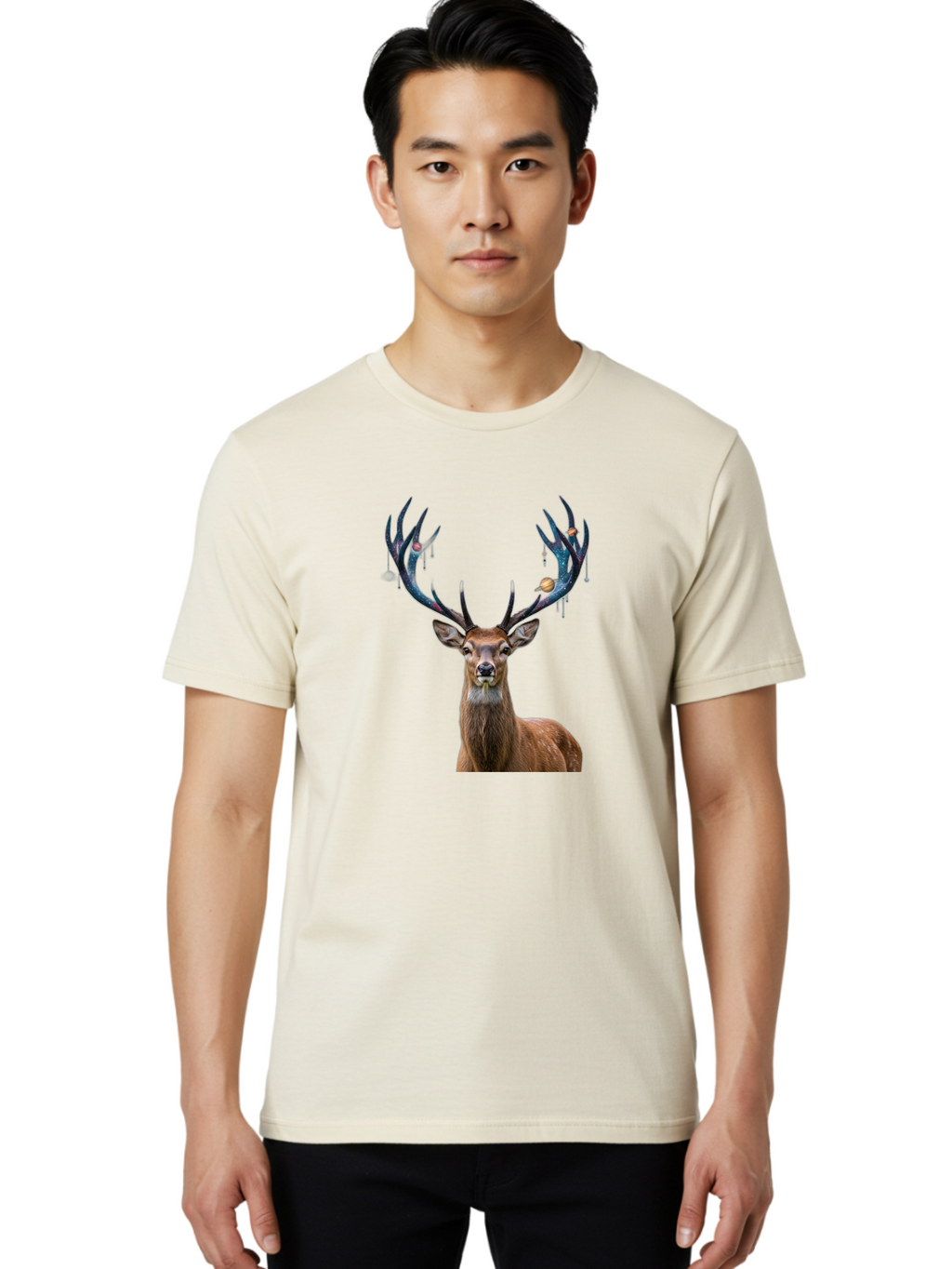 Deer-With-Space-Antlers Men'S Graphic Tee, 100% Cotton, Comfortable Casual Summer Wear, Machine Washable, Vintage Camera, Old Camera, Antique Camera, Black Camera, Classic Photography, Photography Equipment, Nostalgic Device, Film Camera, Bao336