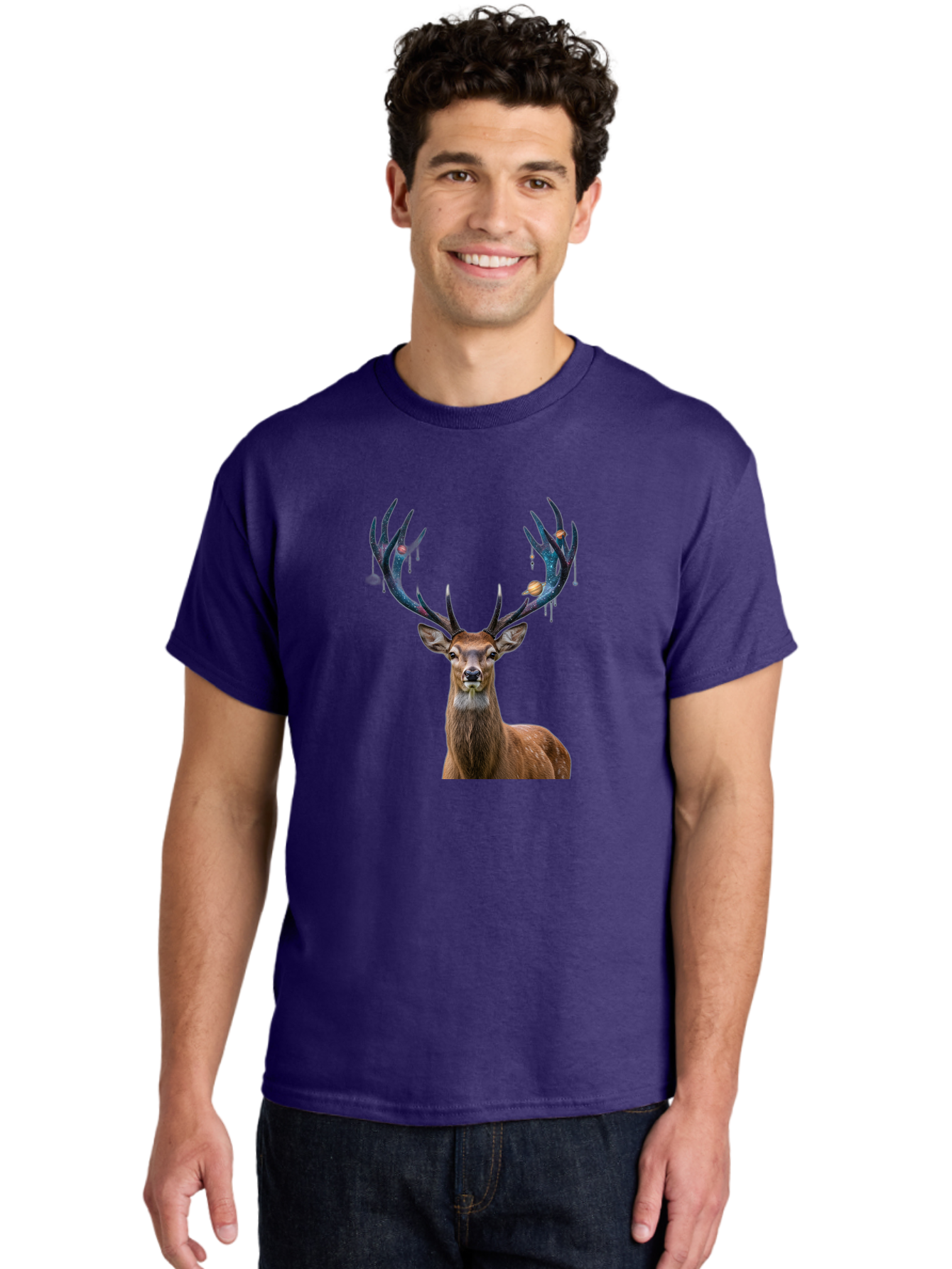 Deer-With-Space-Antlers Men'S Graphic Tee, 100% Cotton, Comfortable Casual Summer Wear, Machine Washable, Vintage Camera, Old Camera, Antique Camera, Black Camera, Classic Photography, Photography Equipment, Nostalgic Device, Film Camera, Bao336