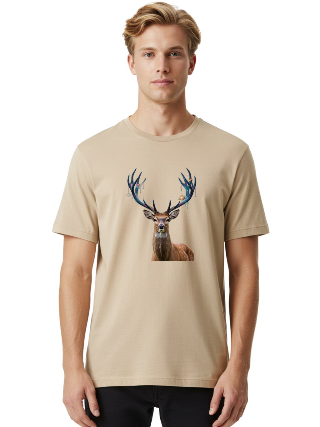 Deer-With-Space-Antlers Men'S Graphic Tee, 100% Cotton, Comfortable Casual Summer Wear, Machine Washable, Vintage Camera, Old Camera, Antique Camera, Black Camera, Classic Photography, Photography Equipment, Nostalgic Device, Film Camera, Bao336