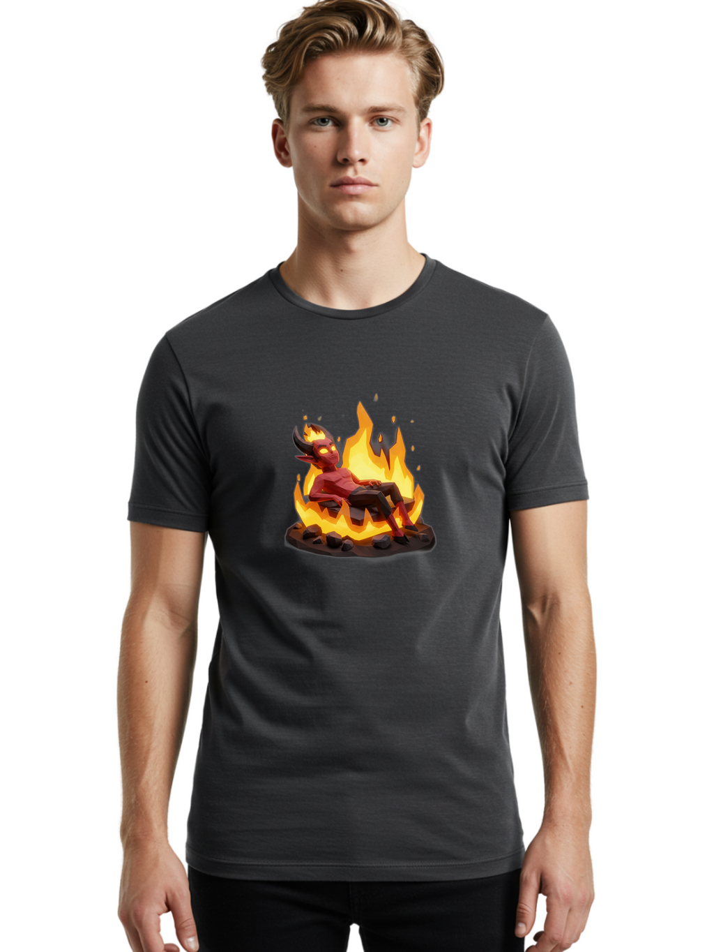 Demon-Relaxing-In-Flames Men'S Graphic Tee, 100% Cotton, Comfortable Casual Summer Wear, Machine Washable, Vintage Camera, Old Camera, Antique Camera, Black Camera, Classic Photography, Photography Equipment, Nostalgic Device, Film Camera, Bao338