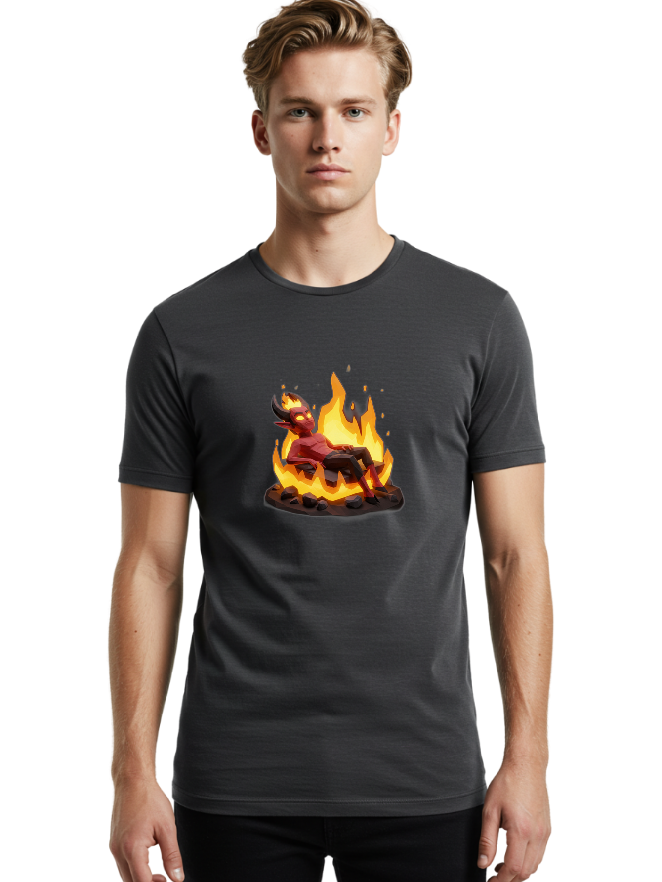 Demon-Relaxing-In-Flames Men'S Graphic Tee, 100% Cotton, Comfortable Casual Summer Wear, Machine Washable, Vintage Camera, Old Camera, Antique Camera, Black Camera, Classic Photography, Photography Equipment, Nostalgic Device, Film Camera, Bao338