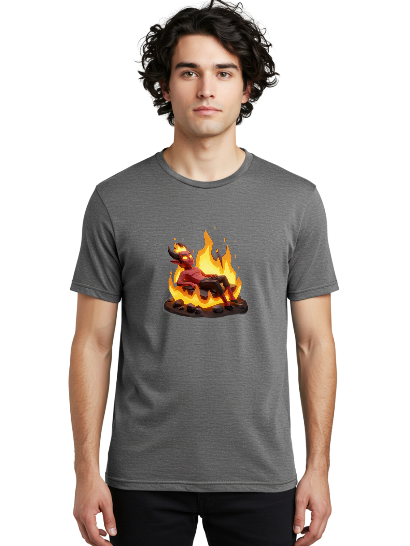 Demon-Relaxing-In-Flames Men'S Graphic Tee, 100% Cotton, Comfortable Casual Summer Wear, Machine Washable, Vintage Camera, Old Camera, Antique Camera, Black Camera, Classic Photography, Photography Equipment, Nostalgic Device, Film Camera, Bao338