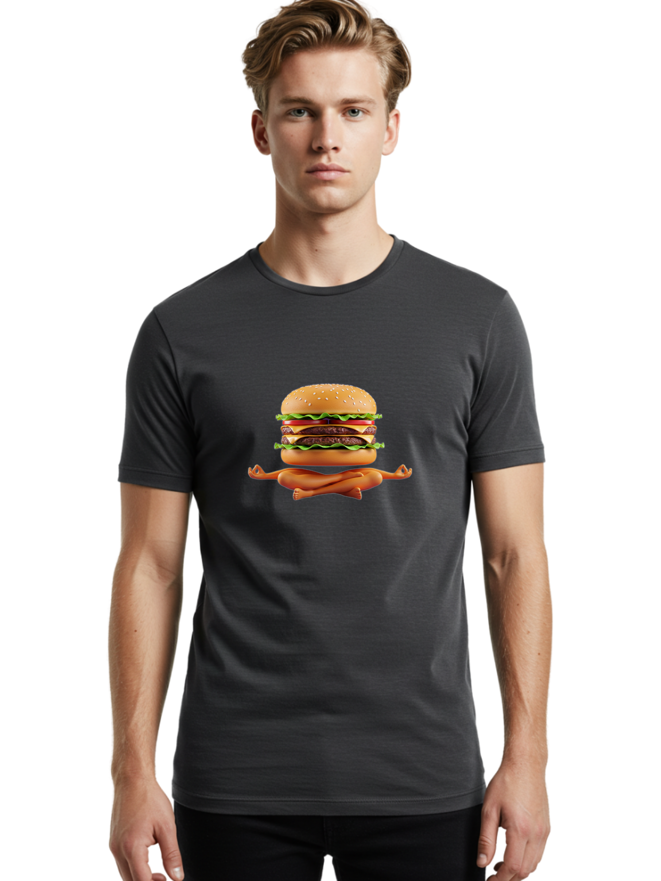 Double-Cheeseburger-Yoga Men'S Graphic Tee, 100% Cotton, Comfortable Casual Summer Wear, Machine Washable, Vintage Camera, Old Camera, Antique Camera, Black Camera, Classic Photography, Photography Equipment, Nostalgic Device, Film Camera, Bao372