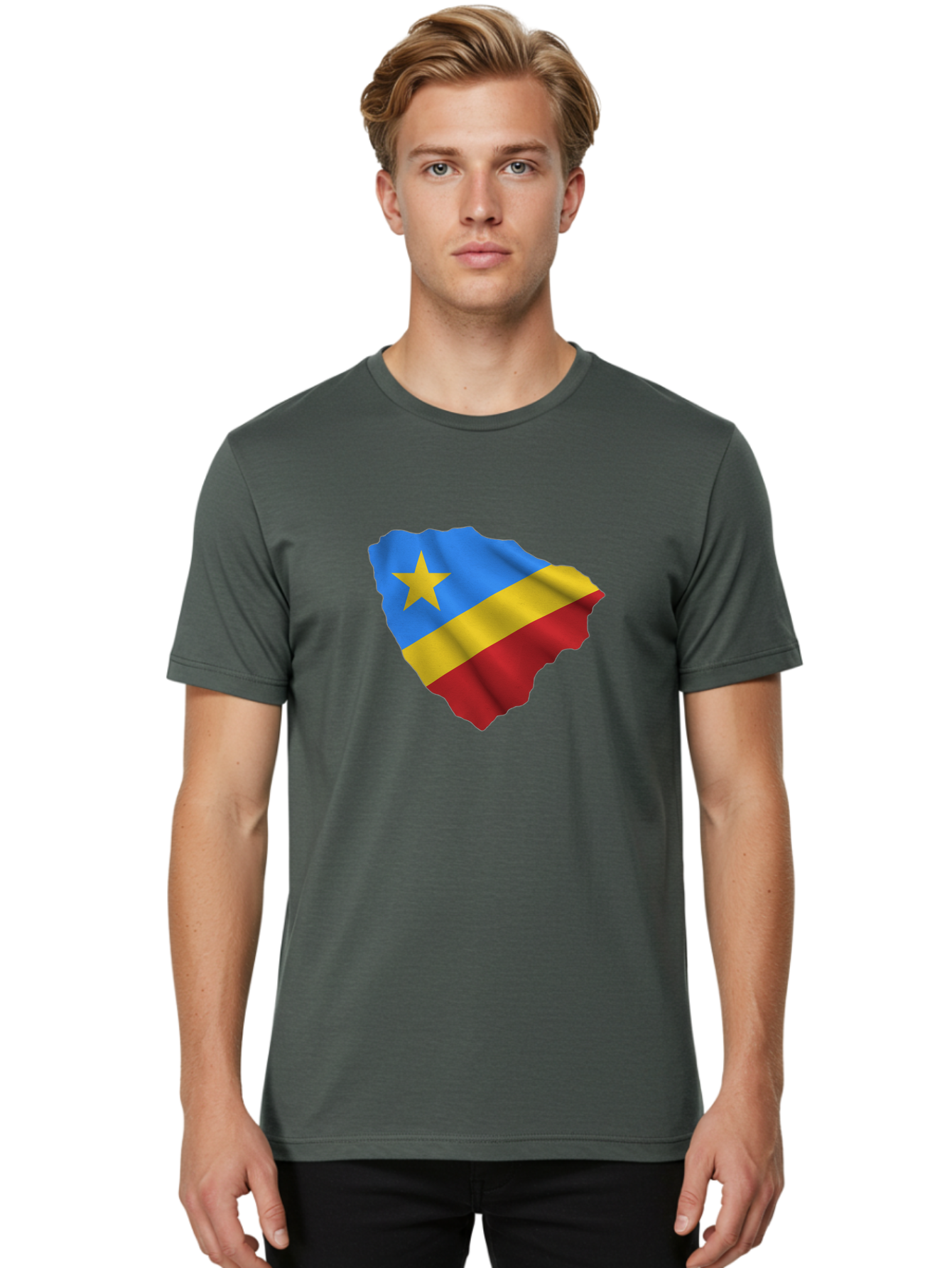 Drc-Map-With-Flag Men'S Graphic Tee, 100% Cotton, Comfortable Casual Summer Wear, Machine Washable, Vintage Camera, Old Camera, Antique Camera, Black Camera, Classic Photography, Photography Equipment, Nostalgic Device, Film Camera, Camera Art Bao374