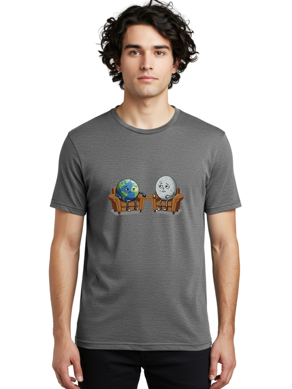 Earth-And-Moon-On-Couch Men'S Graphic Tee, 100% Cotton, Comfortable Casual Summer Wear, Machine Washable, Vintage Camera, Old Camera, Antique Camera, Black Camera, Classic Photography, Photography Equipment, Nostalgic Device, Film Camera, Bao381