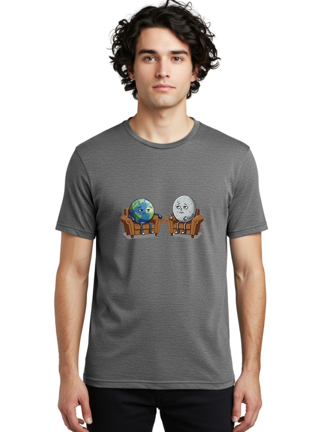 Earth-And-Moon-On-Couch Men'S Graphic Tee, 100% Cotton, Comfortable Casual Summer Wear, Machine Washable, Vintage Camera, Old Camera, Antique Camera, Black Camera, Classic Photography, Photography Equipment, Nostalgic Device, Film Camera, Bao381