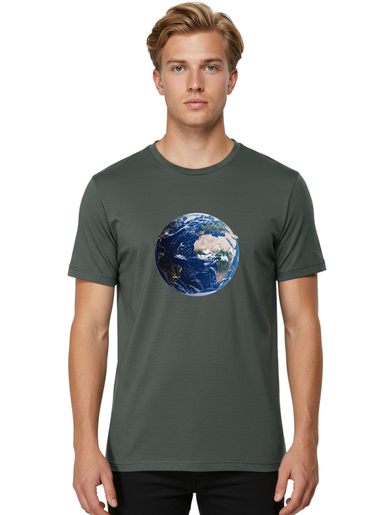 Earth-From-Space-1 Men'S Graphic Tee, 100% Cotton, Comfortable Casual Summer Wear, Machine Washable, Vintage Camera, Old Camera, Antique Camera, Black Camera, Classic Photography, Photography Equipment, Nostalgic Device, Film Camera, Bao382