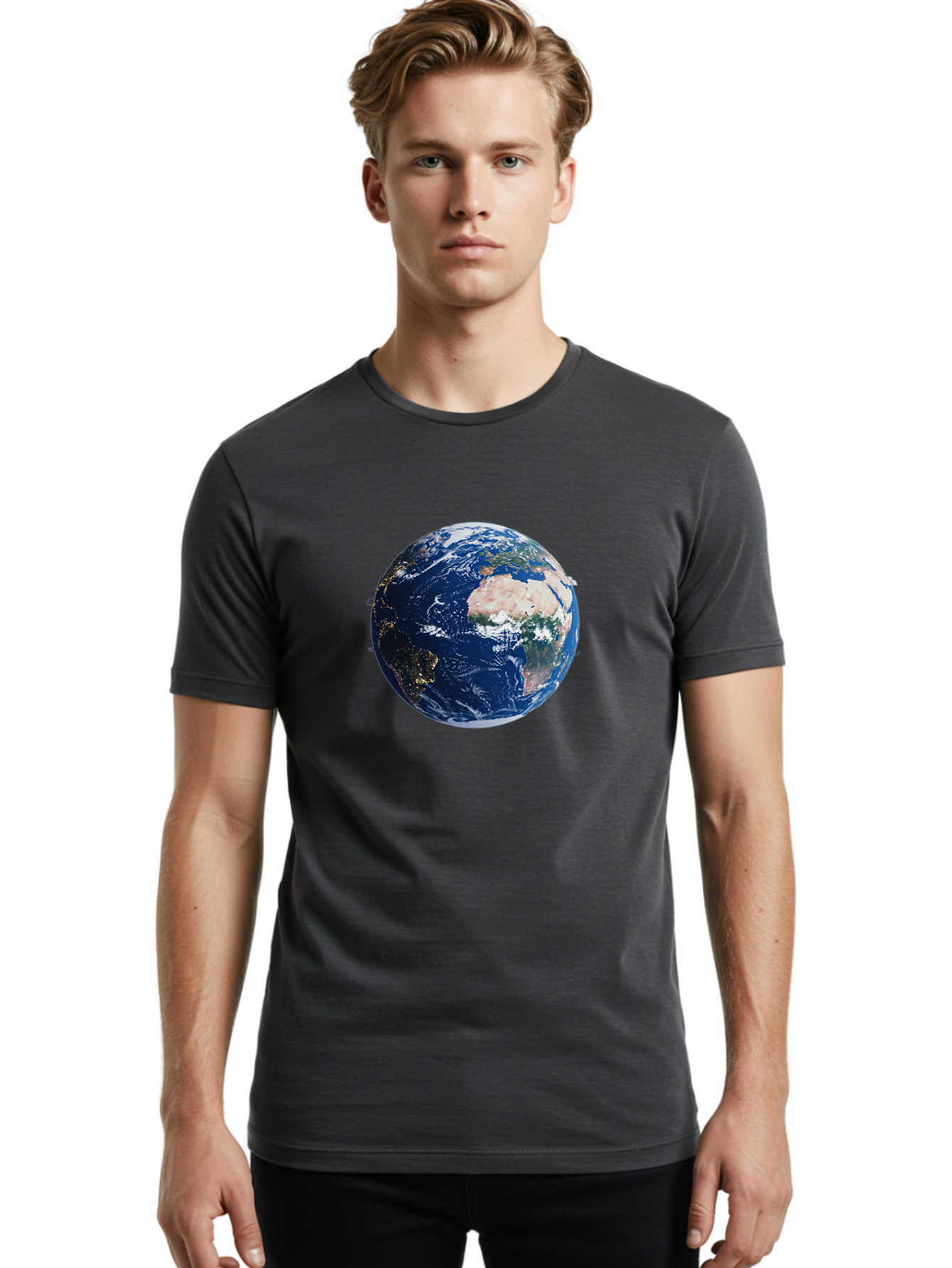 Earth-From-Space-1 Men'S Graphic Tee, 100% Cotton, Comfortable Casual Summer Wear, Machine Washable, Vintage Camera, Old Camera, Antique Camera, Black Camera, Classic Photography, Photography Equipment, Nostalgic Device, Film Camera, Bao382