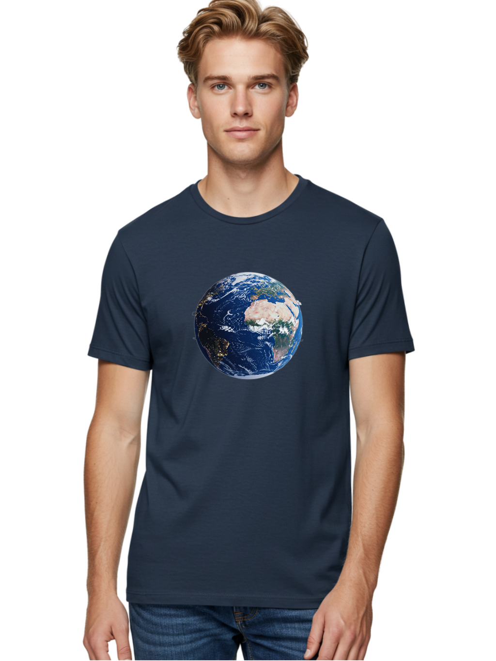 Earth-From-Space-1 Men'S Graphic Tee, 100% Cotton, Comfortable Casual Summer Wear, Machine Washable, Vintage Camera, Old Camera, Antique Camera, Black Camera, Classic Photography, Photography Equipment, Nostalgic Device, Film Camera, Bao382