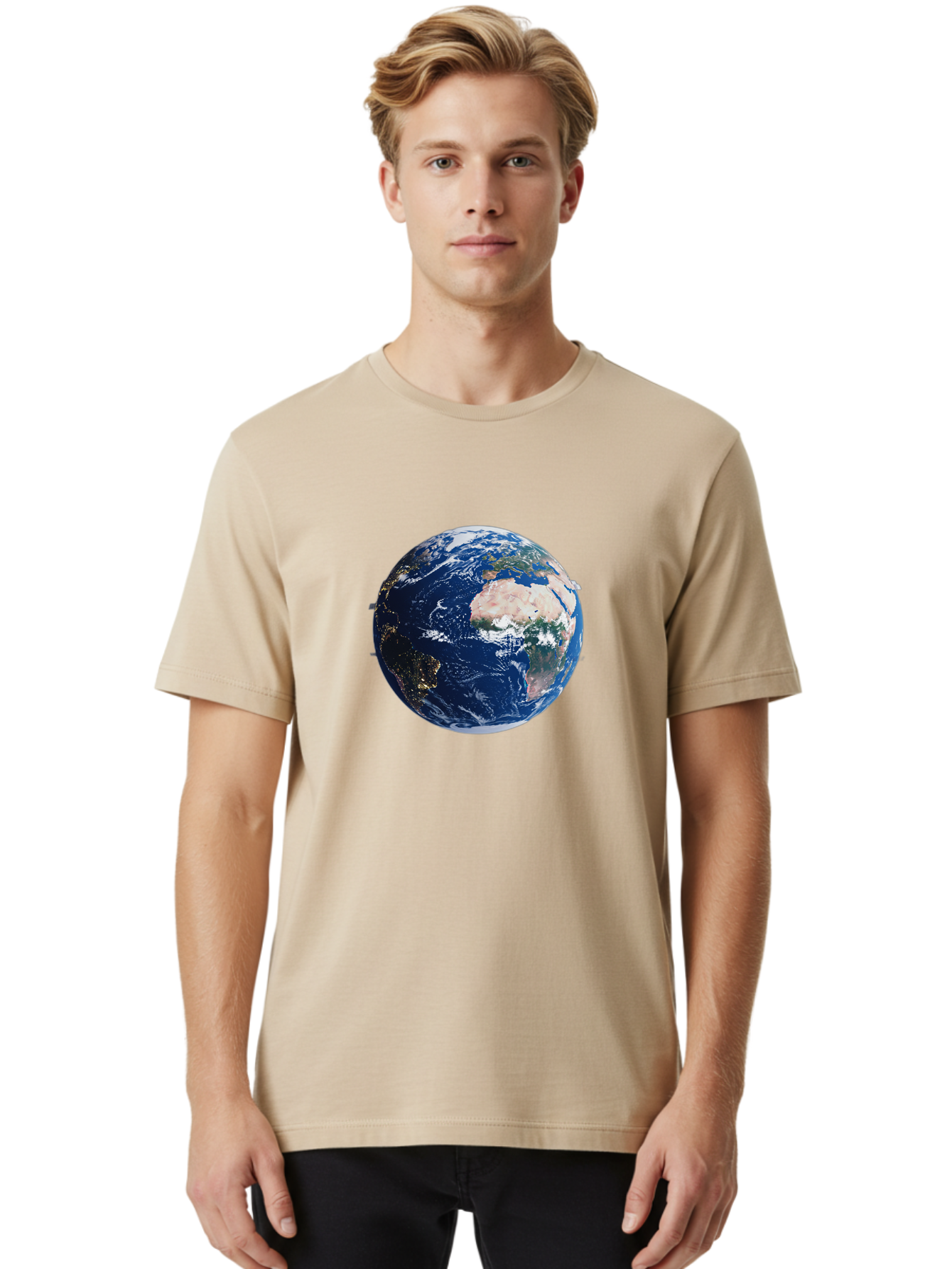 Earth-From-Space-1 Men'S Graphic Tee, 100% Cotton, Comfortable Casual Summer Wear, Machine Washable, Vintage Camera, Old Camera, Antique Camera, Black Camera, Classic Photography, Photography Equipment, Nostalgic Device, Film Camera, Bao382