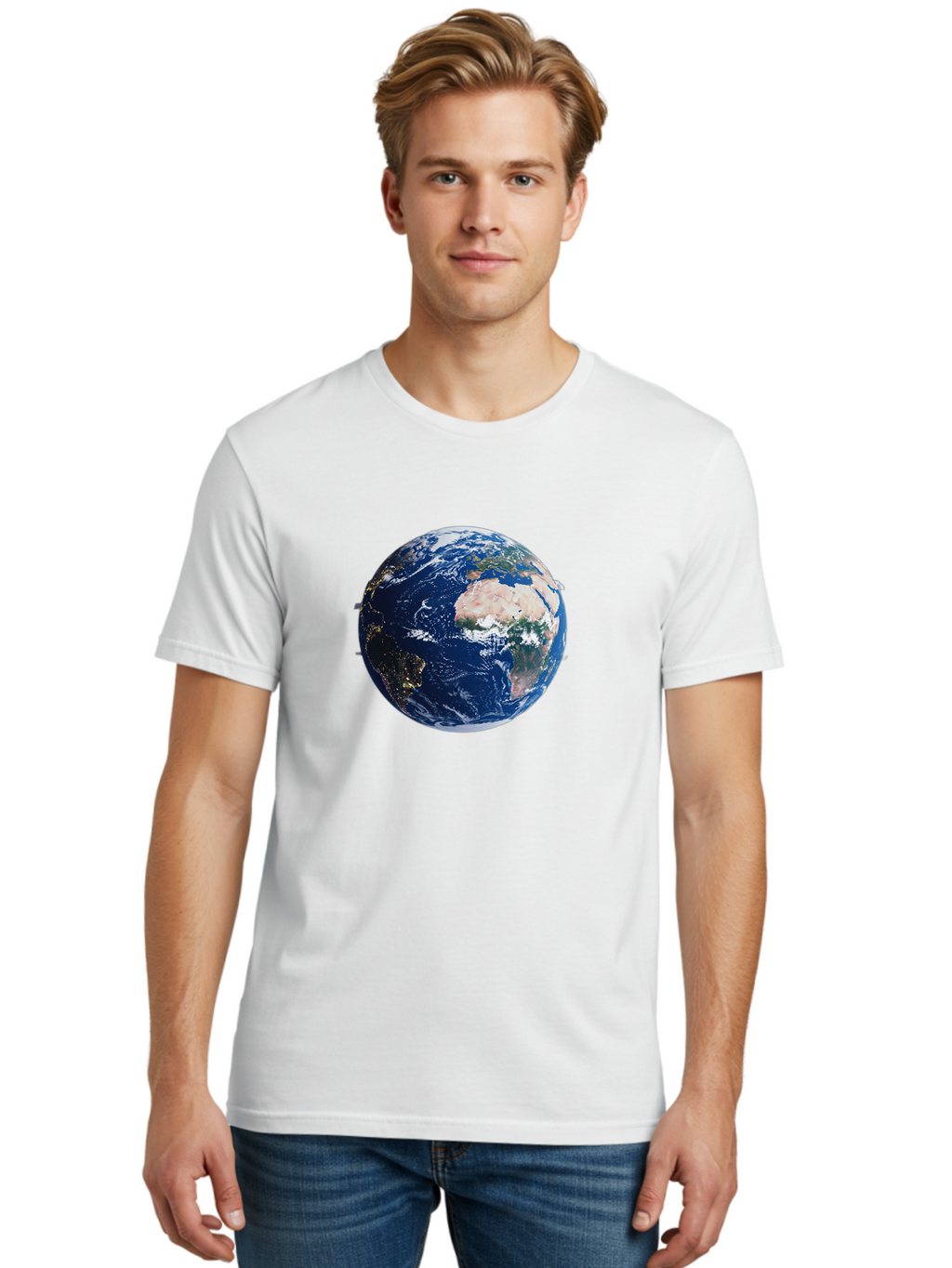 Earth-From-Space-1 Men'S Graphic Tee, 100% Cotton, Comfortable Casual Summer Wear, Machine Washable, Vintage Camera, Old Camera, Antique Camera, Black Camera, Classic Photography, Photography Equipment, Nostalgic Device, Film Camera, Bao382