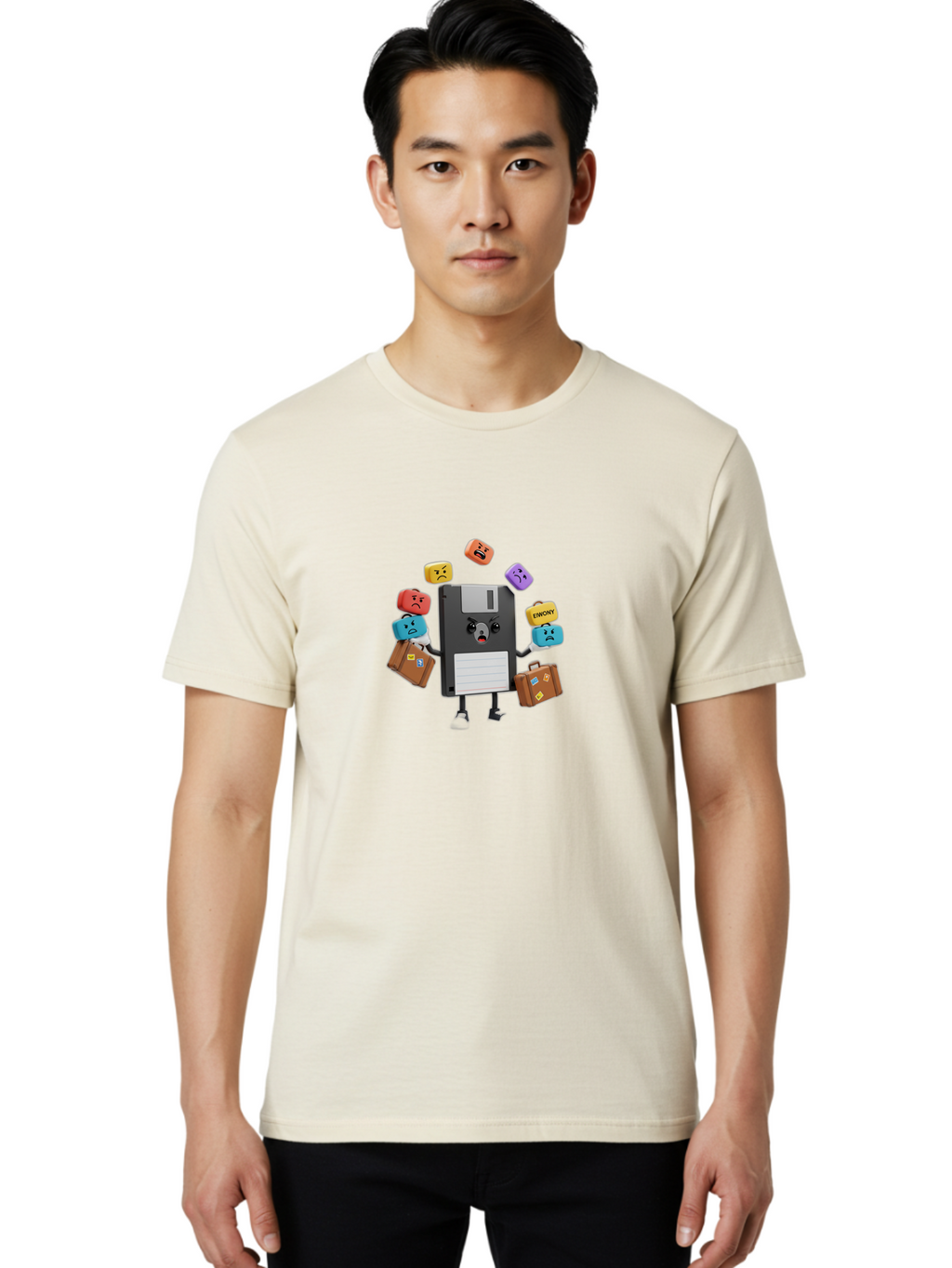 Emoji-Floppy-Disk Men'S Graphic Tee, 100% Cotton, Comfortable Casual Summer Wear, Machine Washable, Vintage Camera, Old Camera, Antique Camera, Black Camera, Classic Photography, Photography Equipment, Nostalgic Device, Film Camera, Camera Art Bao393