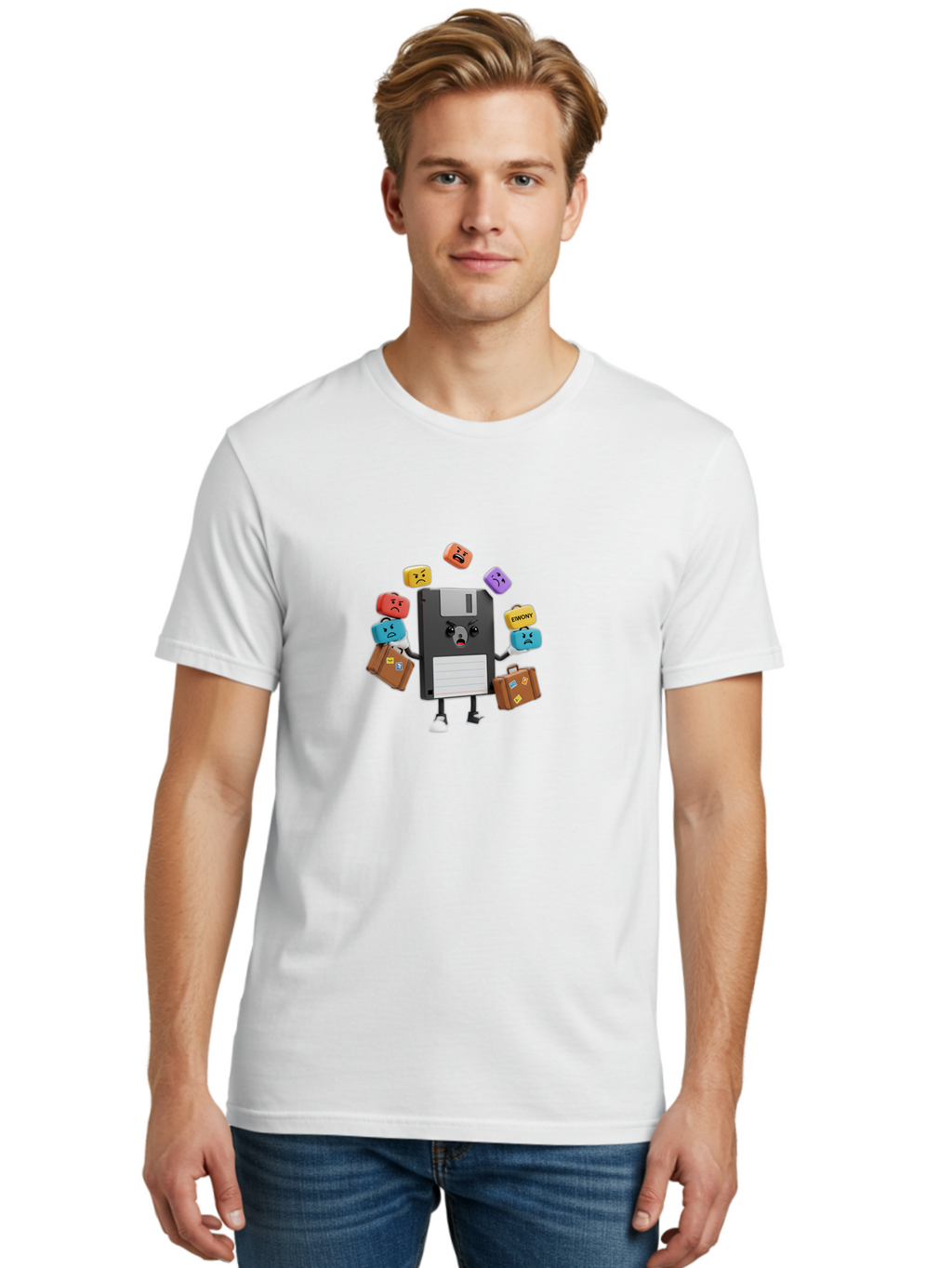 Emoji-Floppy-Disk Men'S Graphic Tee, 100% Cotton, Comfortable Casual Summer Wear, Machine Washable, Vintage Camera, Old Camera, Antique Camera, Black Camera, Classic Photography, Photography Equipment, Nostalgic Device, Film Camera, Camera Art Bao393