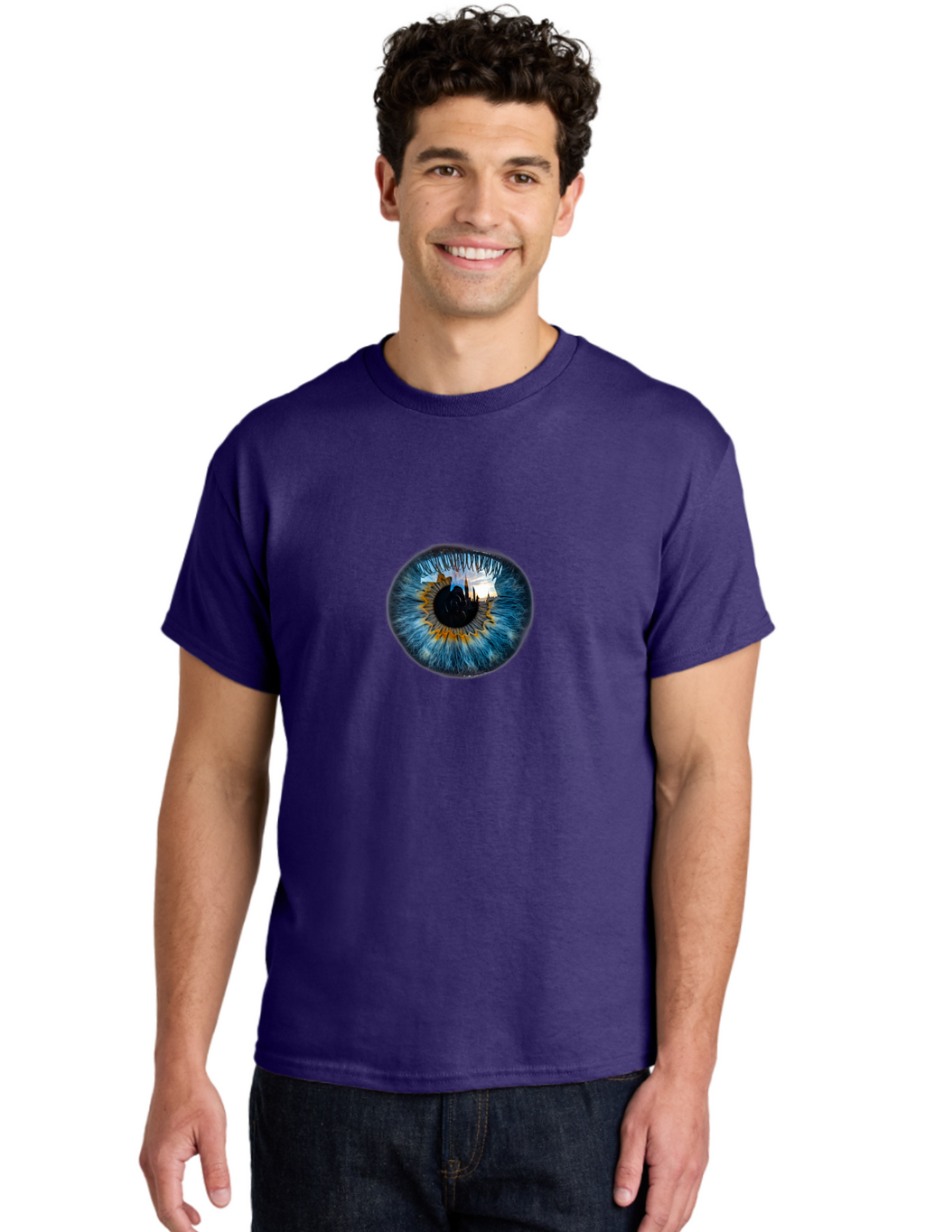 Eye-With-Cityscape Men'S Graphic Tee, 100% Cotton, Comfortable Casual Summer Wear, Machine Washable, Vintage Camera, Old Camera, Antique Camera, Black Camera, Classic Photography, Photography Equipment, Nostalgic Device, Film Camera, Bao399
