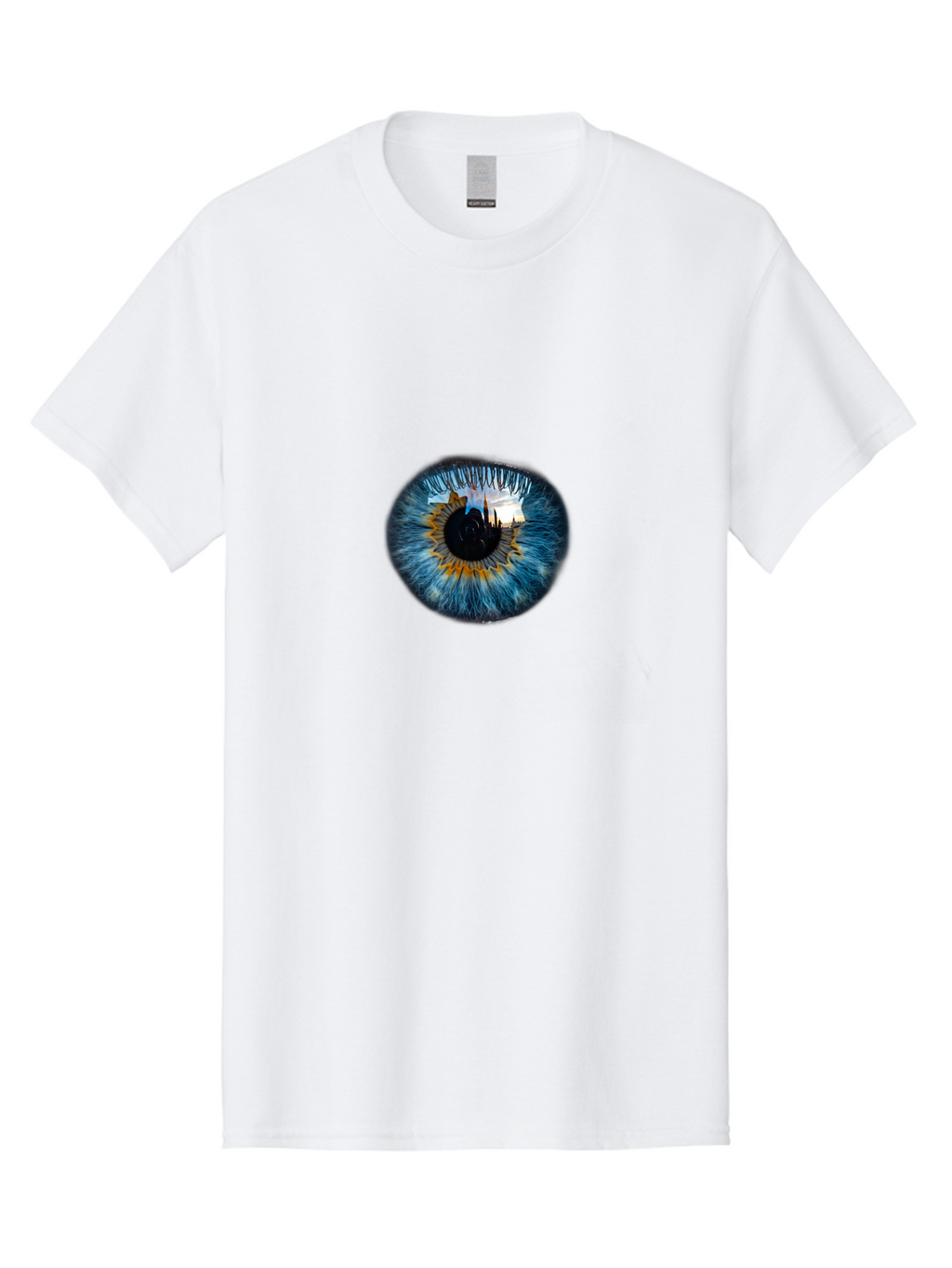 Eye-With-Cityscape Men'S Graphic Tee, 100% Cotton, Comfortable Casual Summer Wear, Machine Washable, Vintage Camera, Old Camera, Antique Camera, Black Camera, Classic Photography, Photography Equipment, Nostalgic Device, Film Camera, Bao399