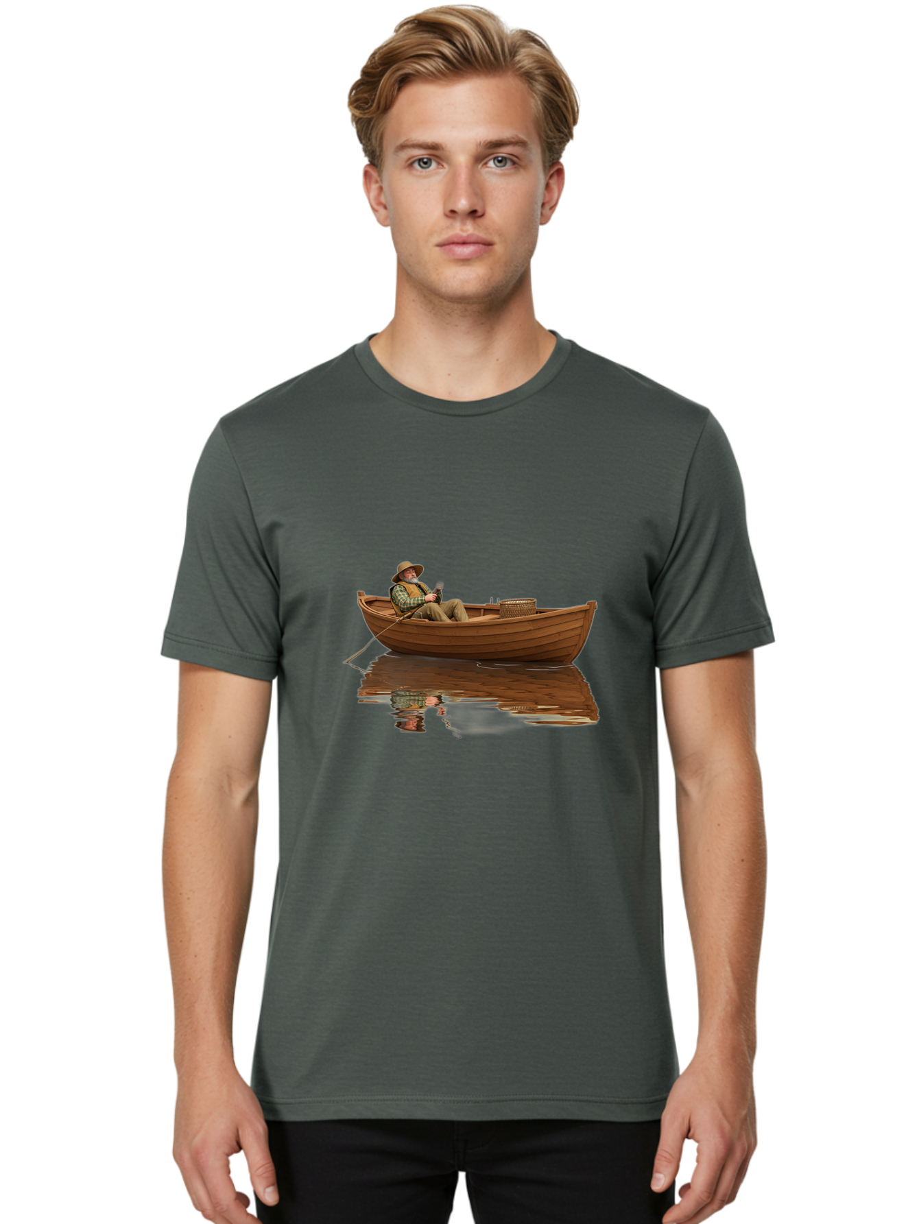 Fisherman-In-Boat Men'S Graphic Tee, 100% Cotton, Comfortable Casual Summer Wear, Machine Washable, Vintage Camera, Old Camera, Antique Camera, Black Camera, Classic Photography, Photography Equipment, Nostalgic Device, Film Camera, Camera Art Bao409