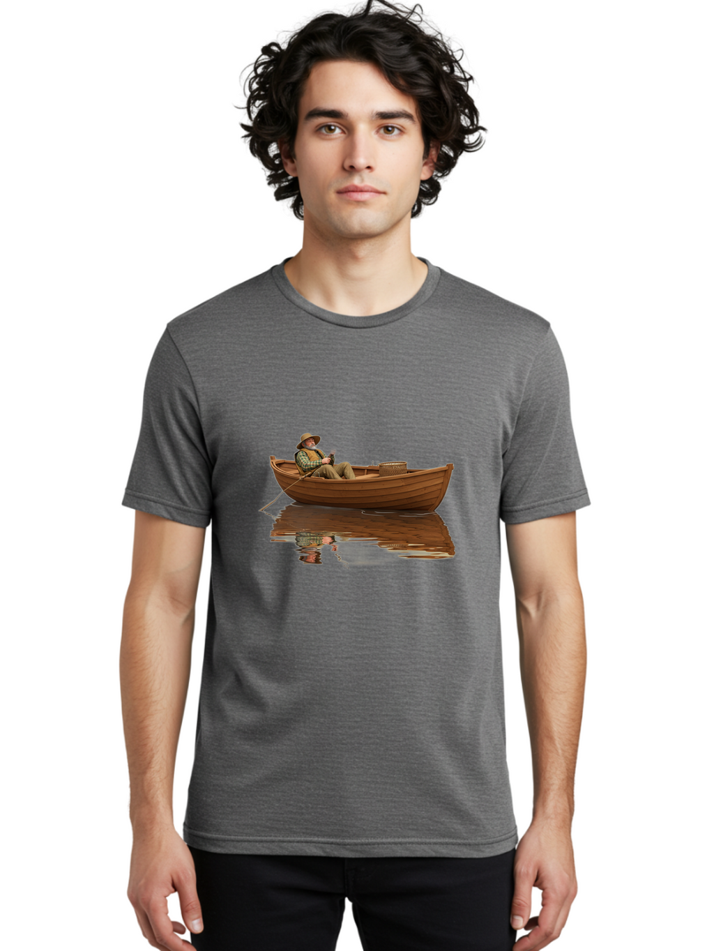 Fisherman-In-Boat Men'S Graphic Tee, 100% Cotton, Comfortable Casual Summer Wear, Machine Washable, Vintage Camera, Old Camera, Antique Camera, Black Camera, Classic Photography, Photography Equipment, Nostalgic Device, Film Camera, Camera Art Bao409
