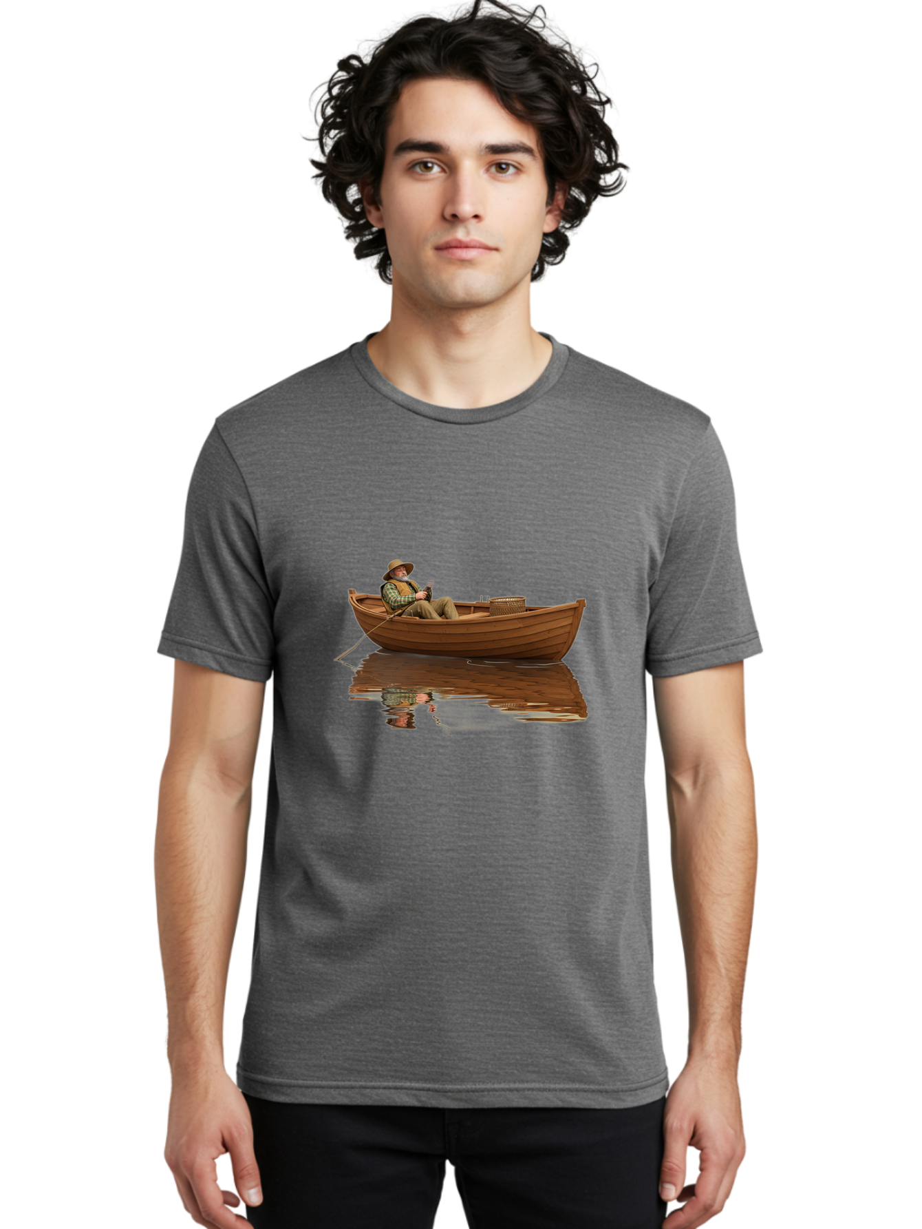 Fisherman-In-Boat Men'S Graphic Tee, 100% Cotton, Comfortable Casual Summer Wear, Machine Washable, Vintage Camera, Old Camera, Antique Camera, Black Camera, Classic Photography, Photography Equipment, Nostalgic Device, Film Camera, Camera Art Bao409