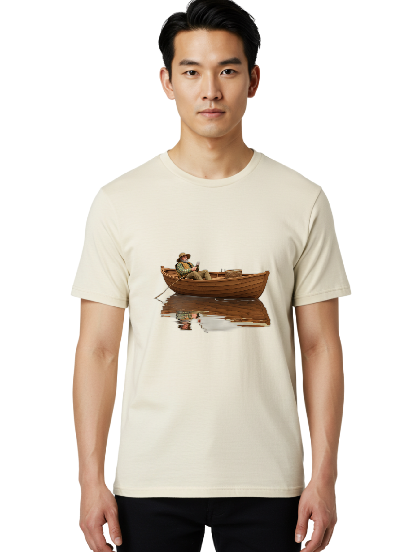 Fisherman-In-Boat Men'S Graphic Tee, 100% Cotton, Comfortable Casual Summer Wear, Machine Washable, Vintage Camera, Old Camera, Antique Camera, Black Camera, Classic Photography, Photography Equipment, Nostalgic Device, Film Camera, Camera Art Bao409