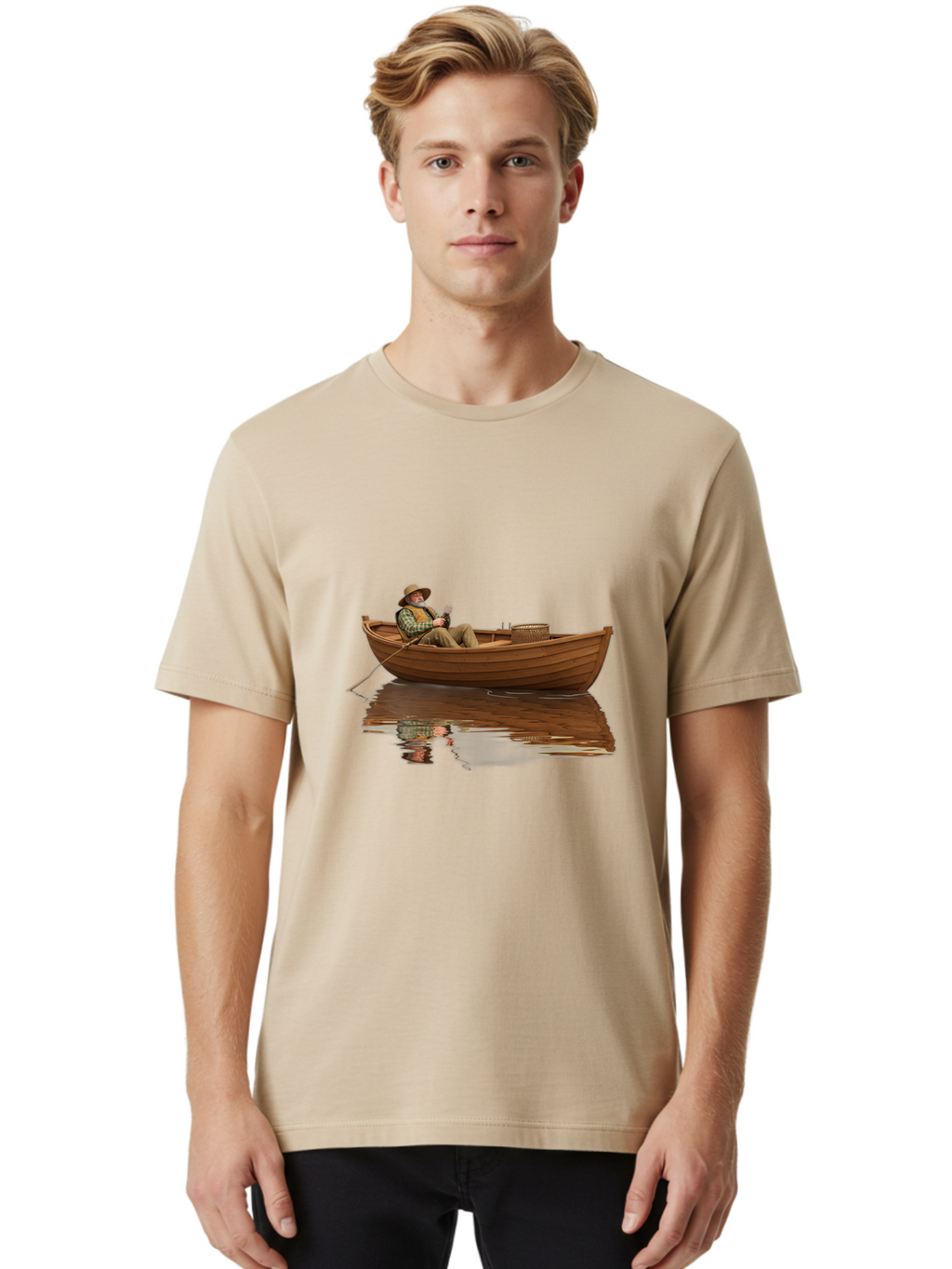 Fisherman-In-Boat Men'S Graphic Tee, 100% Cotton, Comfortable Casual Summer Wear, Machine Washable, Vintage Camera, Old Camera, Antique Camera, Black Camera, Classic Photography, Photography Equipment, Nostalgic Device, Film Camera, Camera Art Bao409