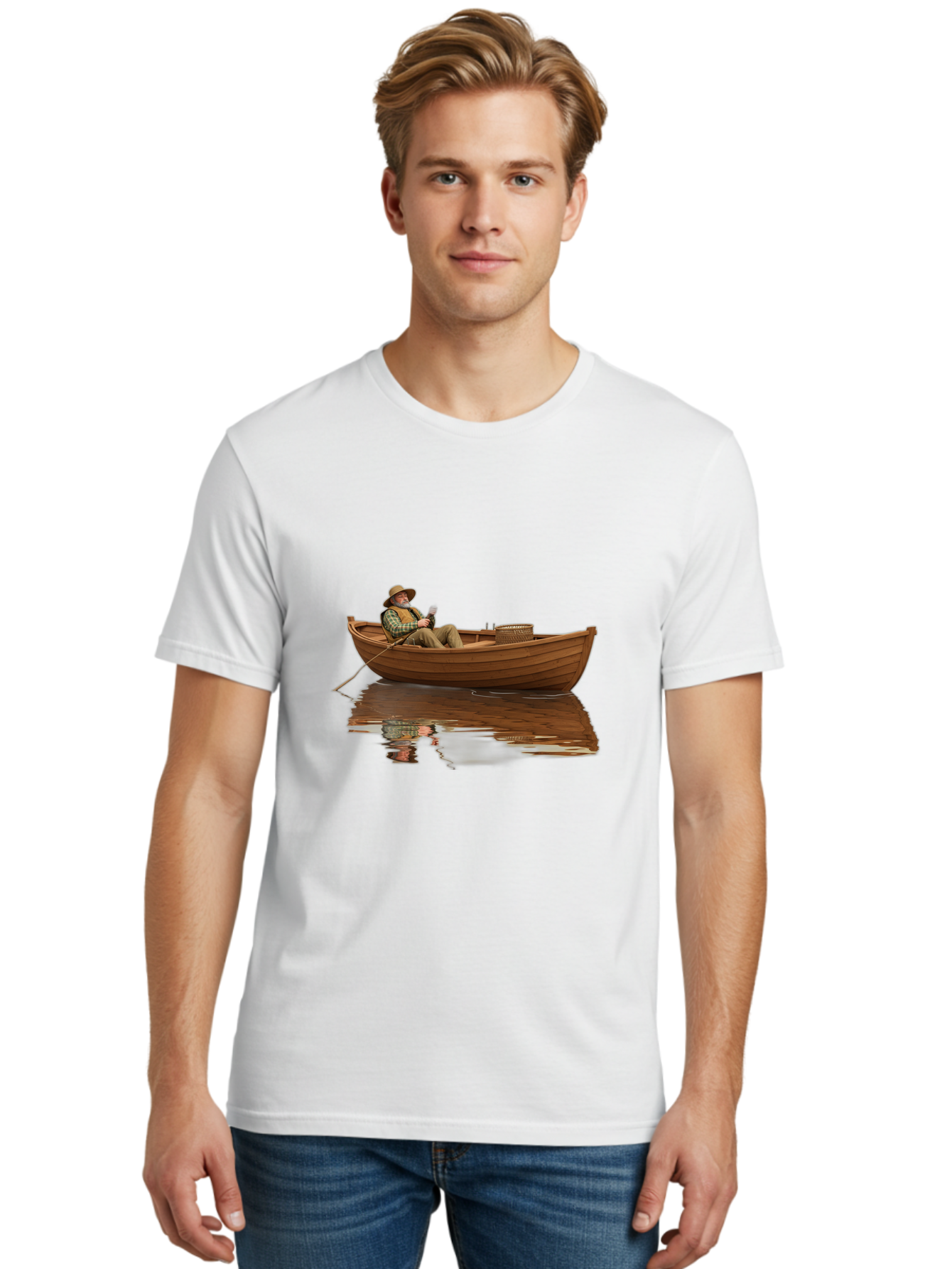 Fisherman-In-Boat Men'S Graphic Tee, 100% Cotton, Comfortable Casual Summer Wear, Machine Washable, Vintage Camera, Old Camera, Antique Camera, Black Camera, Classic Photography, Photography Equipment, Nostalgic Device, Film Camera, Camera Art Bao409